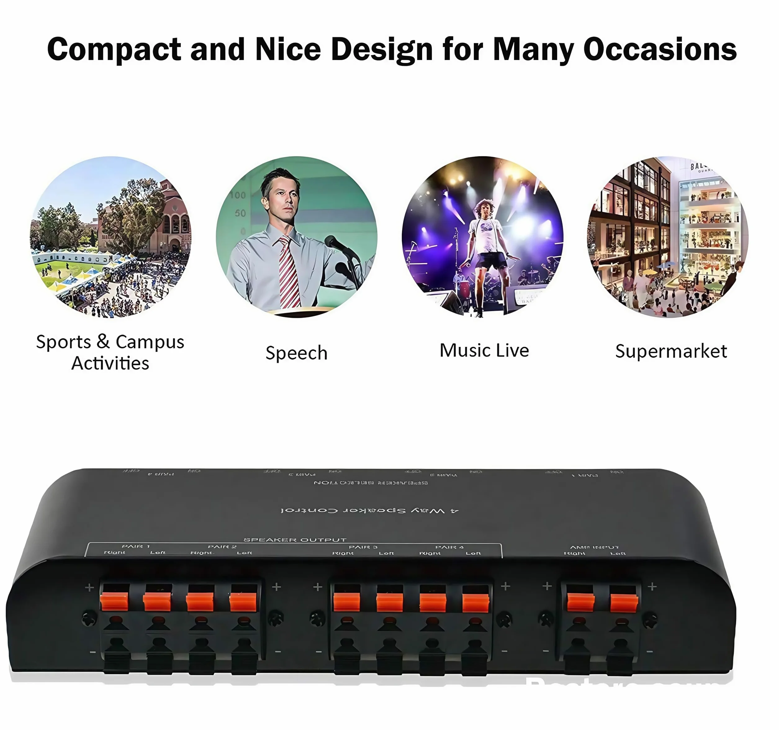 Selettore Switcher per 4 canali con morsettiera 200W RMS Max 100W commutabile, nero