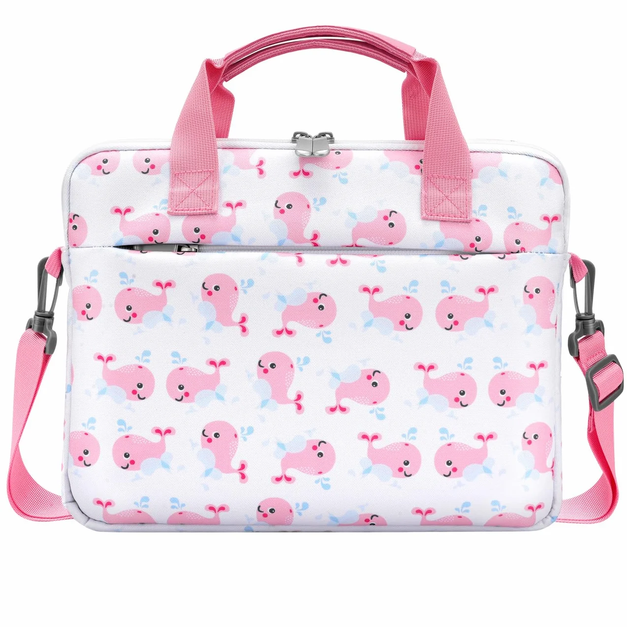 Dadanism Custodia per Tablet per Bambini, Borsa per Tablet da 12.5 Inch, Borsetta per Tablet con Manico e Tracolla per Fire HD 10 Kids/Fire HD 10 Kids Pro 13th/11th Gen 2023/2021, Balena Rosa
