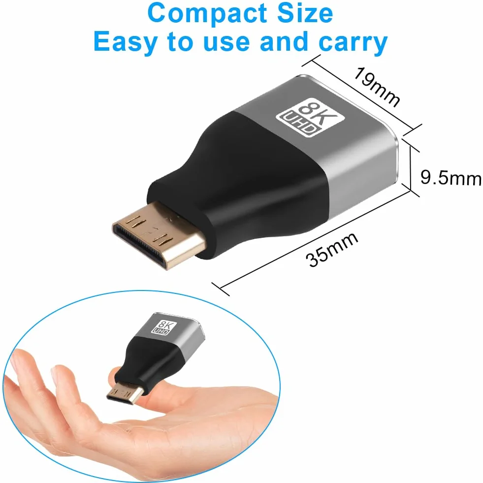 AXFEE Adattatore 2 in 1 da mini maschio a HDMI femmina, 8K a 60 Hz, connettore HDMI per laptop, HDTV, PC, monitor, PS, Xbox, DVD