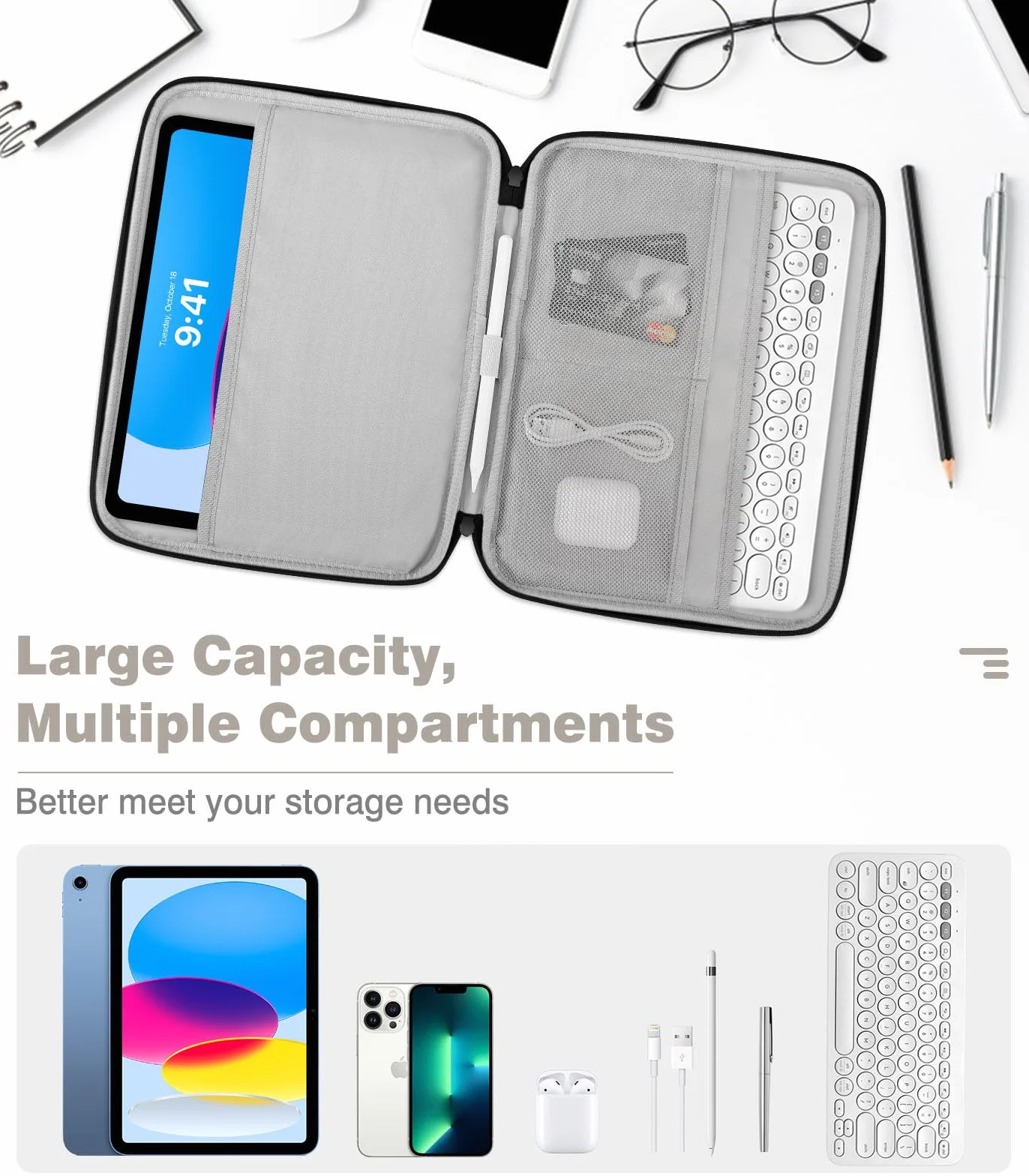 Dadanism 9-11" Custodia Borsa Protettiva per iPad (A16) 11", iPad Air 11" M4/M3, iPad Pro 11" M5/M4, iPad 10a Gen/Air 5 10,9", iPad 9/8/7a Gen 10,2", Galaxy Tab A11+ 11", Tab M11 11", Nero