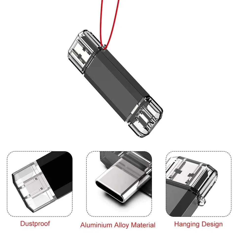 Vansuny Confezione da 5 chiavette USB C da 128 GB, 2 in 1, OTG USB 3.0+USB C, con portachiavi, chiavetta per foto, per smartphone Android, computer, MacBook, tablet, PC