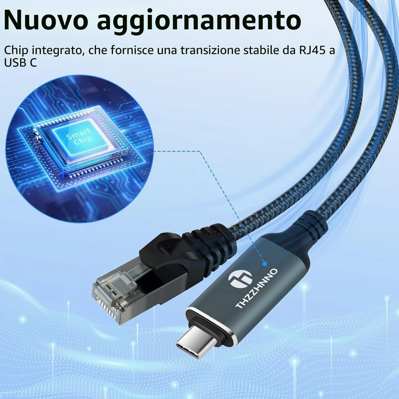 Cavo Adattatore USB C a Ethernet 10M, Tipo C a RJ45 LAN Gigabit, collegato direttamente, Compatibile con Thunderbolt 3/4 per MacBook Pro/Air, iPad Pro, iPhone serie 15, Galaxy S24