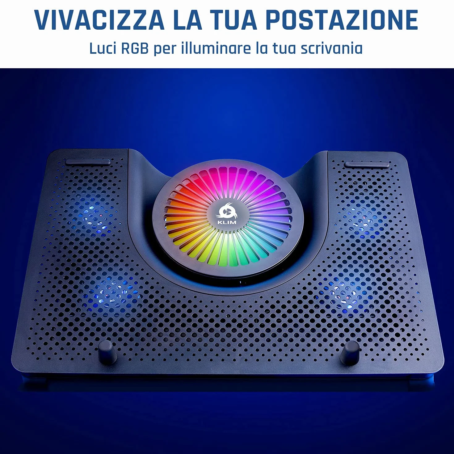 KLIM Nova - Base di raffreddamento RGB per PC portatili da 11" a 17" - Supporto di raffreddamento per laptop da gaming - USB - Stabile e silenzioso - Compatibile con Mac e PS4 - Novità Versione