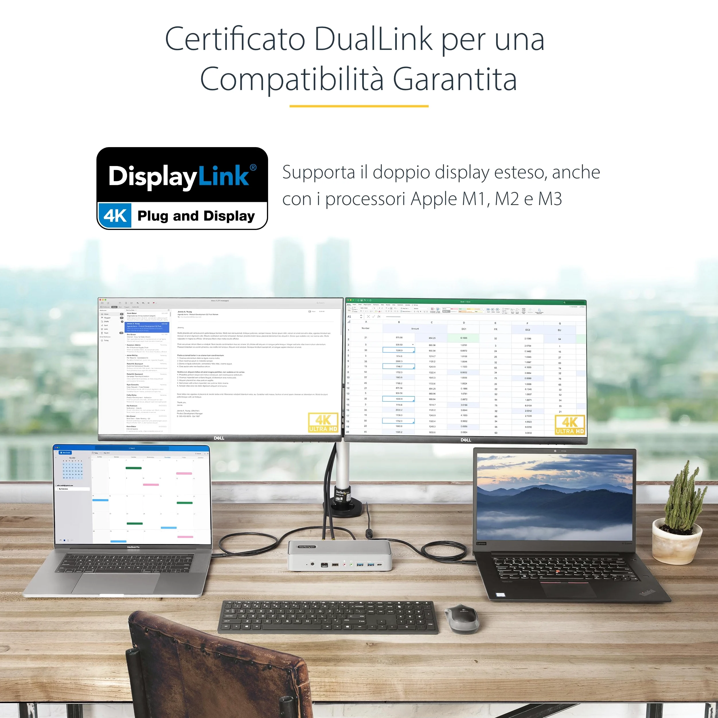 StarTech Dock KVM USB-C per Due Laptop, Doppio 4K 60Hz DisplayPort, 90W | Compatibile Windows e Mac, Commuta tra due computer, Doppio monitor 4K