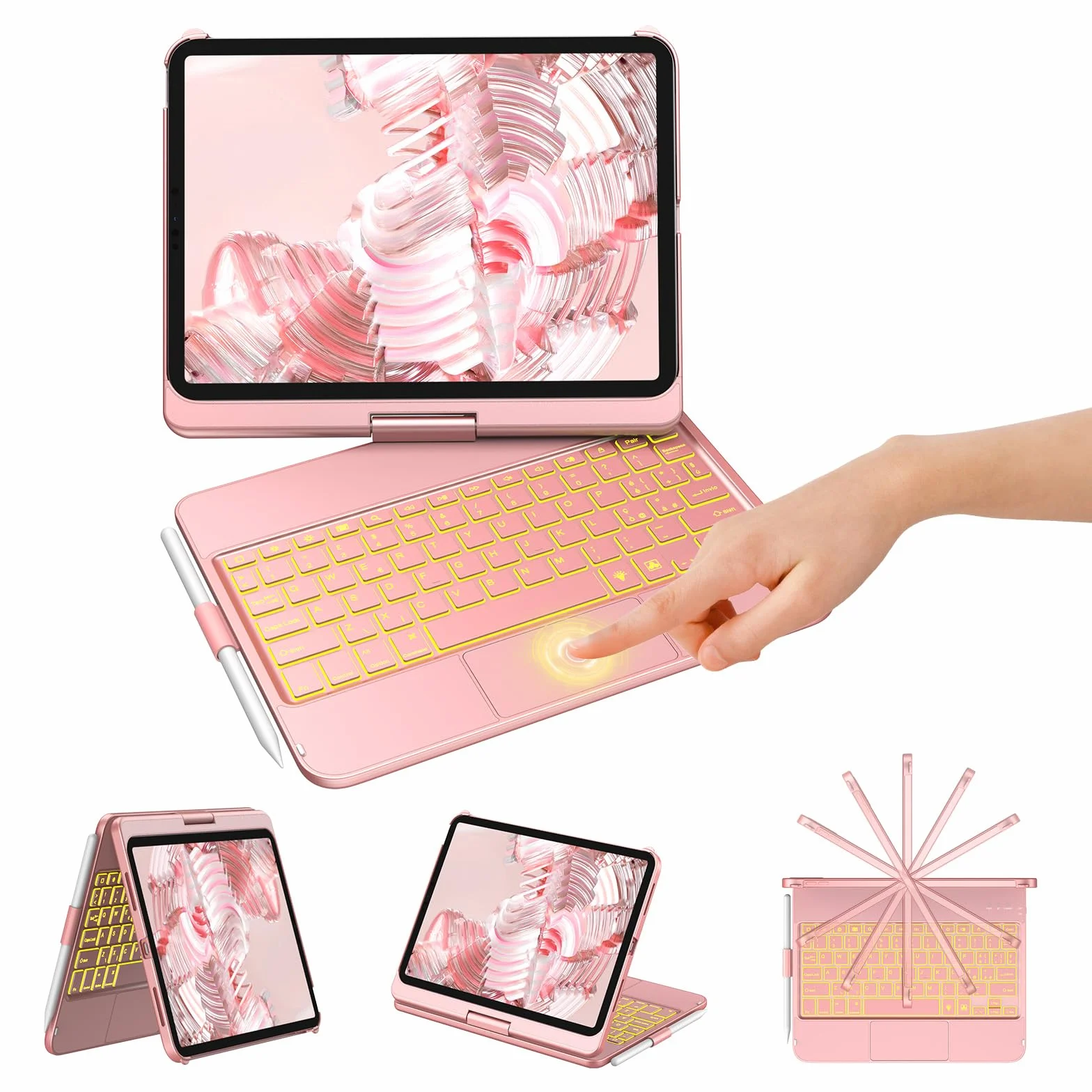 KBCASE Tastiera per iPad 10 Generazione /A16 11 Generation (11/10.9 pollici, 2025/2022),Rotazione 360 Cover con Bluetooth Tastiera Touchpad per iPad 10/11Gen con 7 Colori Illuminato,Italiano QWERTY