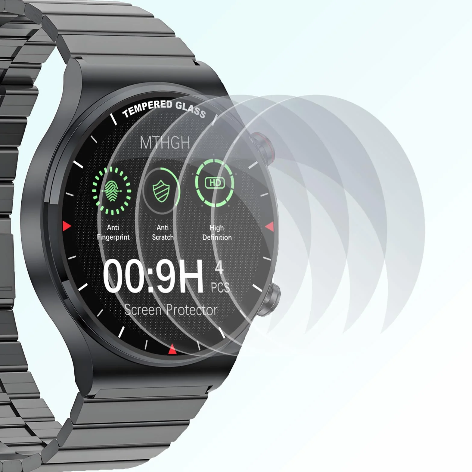 Vetro temperato protezione SmartWatch 45mm 1.77inch 9H antigraffio 4 Pack