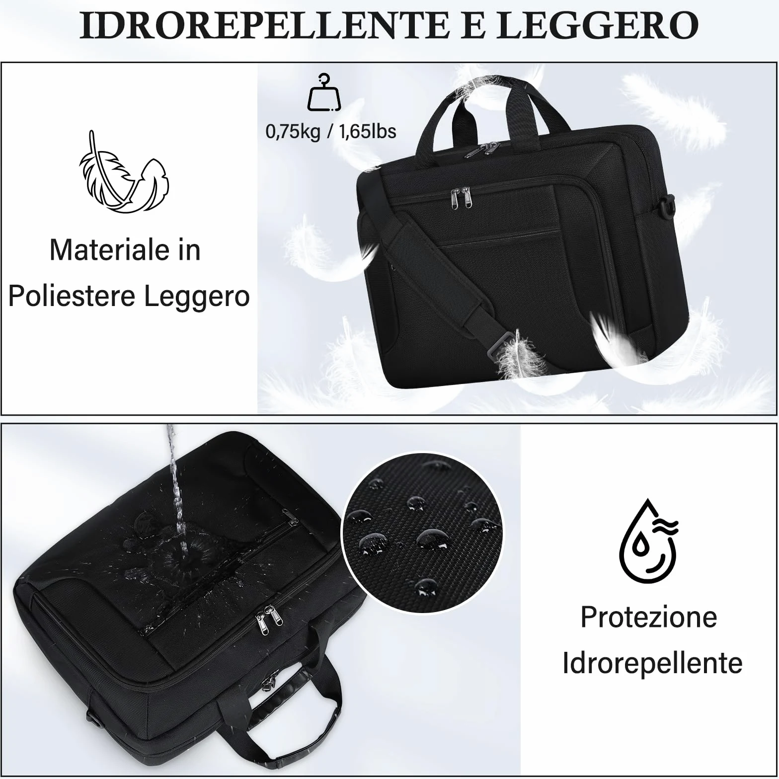 RAINSMORE Borsa Porta PC 17" Lavoro Uomo Laptop Porta Documenti Università Ufficio Professoressa Scuola Nero