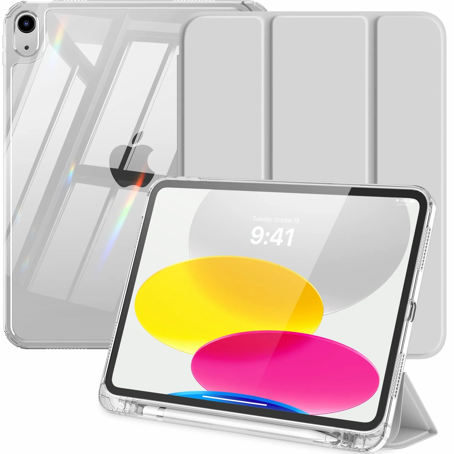 MoKo Custodia per iPad (A16) 11 Pollici 2025, Custodia per iPad 10 Gen 2022 con Portapenna, Cover Sottile a Tre Ante Retro in TPU Trasparente Argento