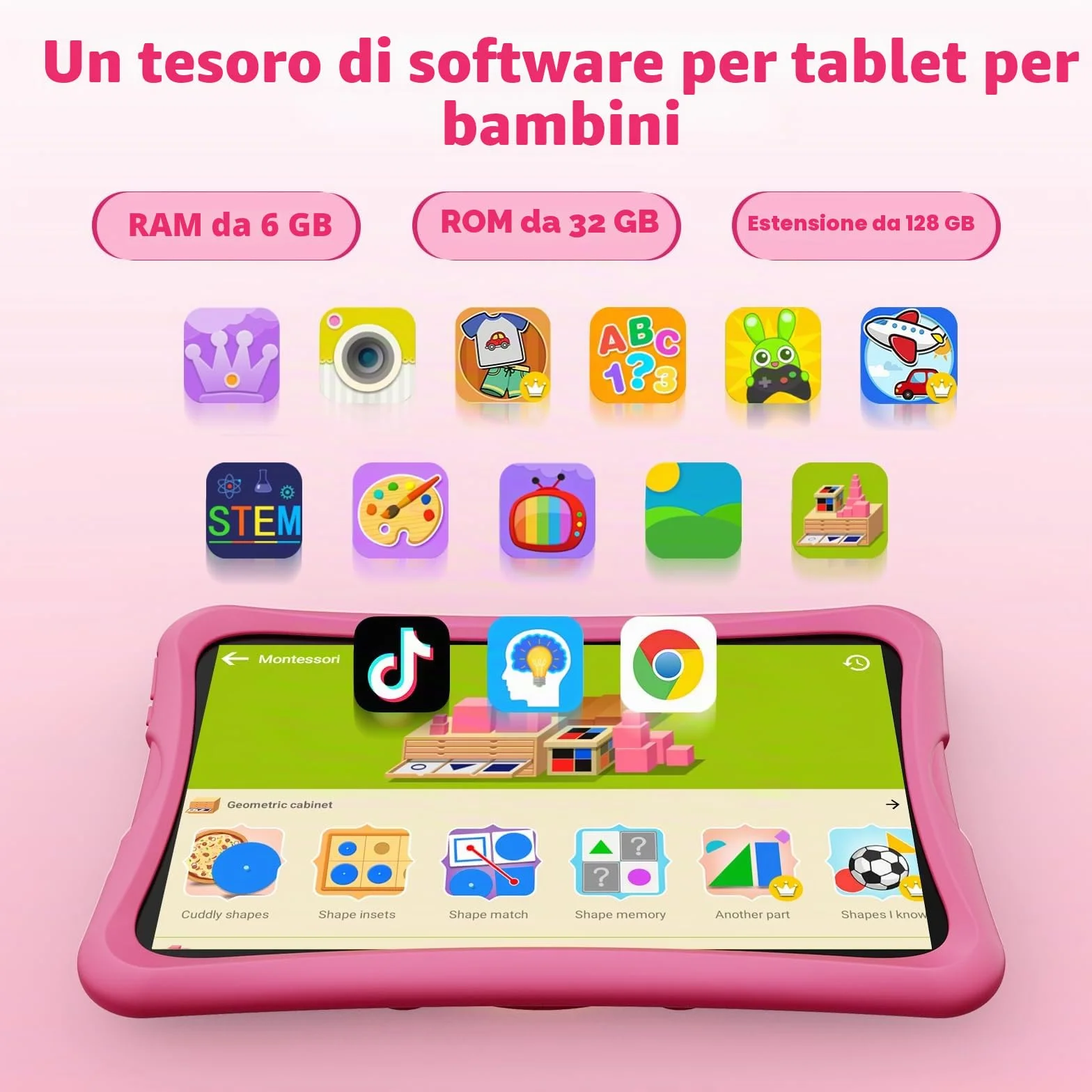 DigiLand Android 15 Tablet Bambini 10,1 Pollici,6GB RAM + 32GB ROM (espandibile), Controllo Parentale, App Bambini Preinstallate, Doppia Fotocamera, con Custodia Protettiva (10 Pollici Rosa 32GB)