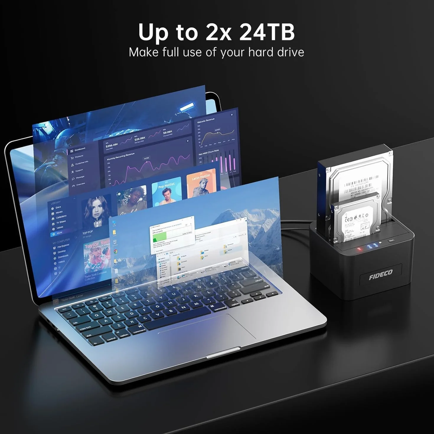 FIDECO HDD Docking Station, USB3.0 - Docking station per disco rigido da 2,5 e 3,5 pollici SATA HDD/SSD, doppio alloggiamento, supporto clone offline
