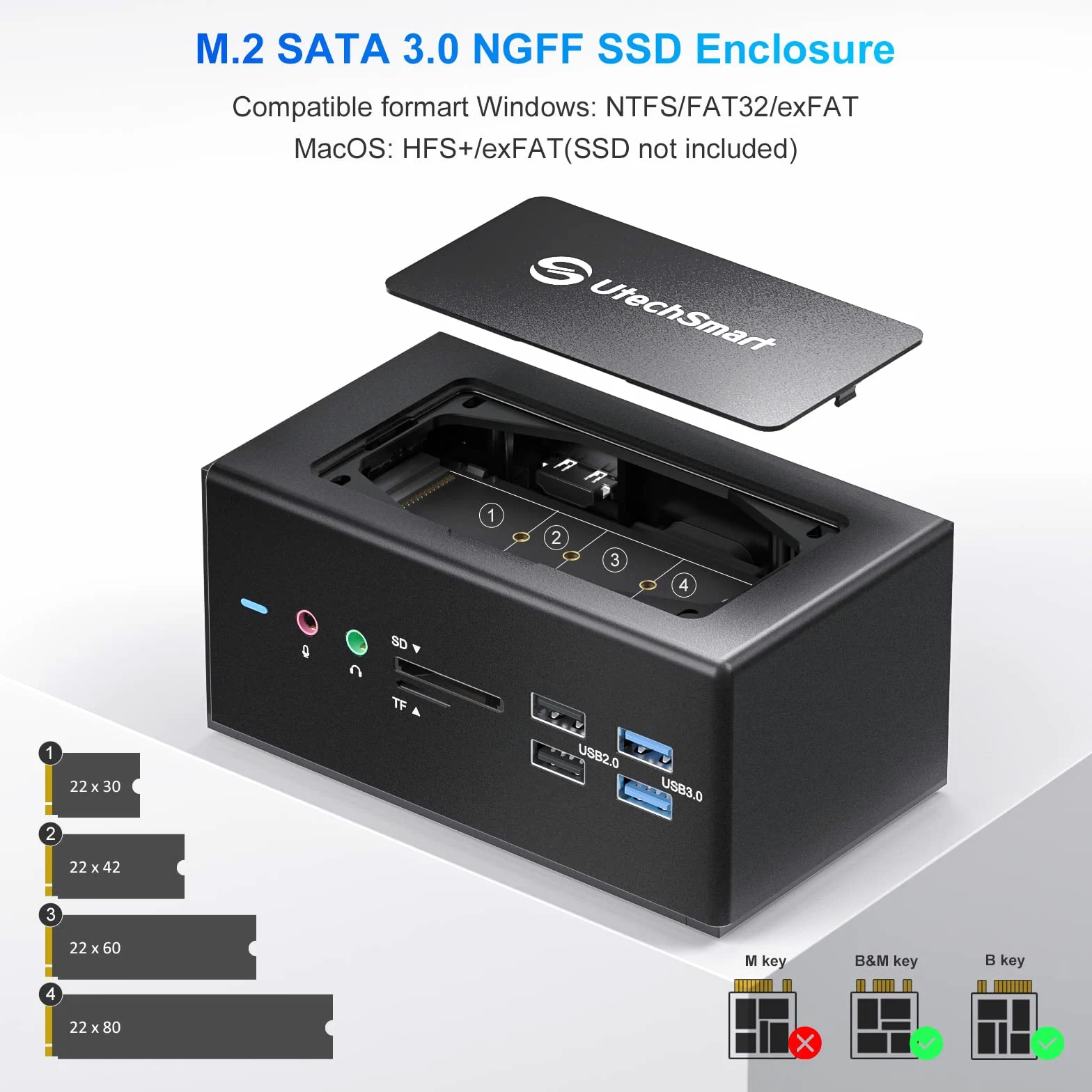 UtechSmart Docking station universale 15 in 1 USB con alloggiamento SSD, docking station USB C con doppia HDMI, VGA, PD3.0, SD/TF, RJ45, audio e micro; porte USB, per computer portatili Mac e Windows