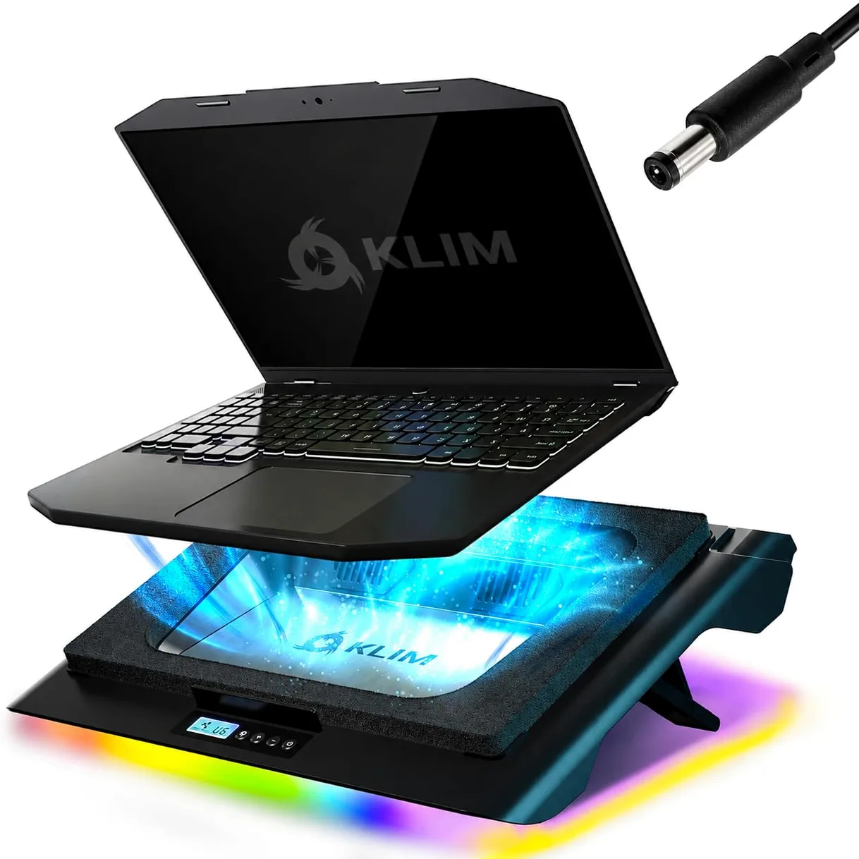 KLIM Everest Plus - Base di raffreddamento per laptop da 14 a 17,3", 2 modalità USB/DC, potente turbo-ventilatore fino a 6300 giri/min, schiuma sigillata per massime prestazioni