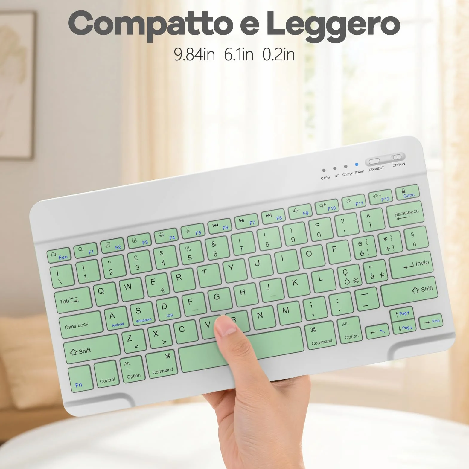 KARFUN Tastiera Wireless Bluetooth Ricaricabile Ultra Sottile per iPad/Samsung/Android/Windows, Tastiera QWERTY Italiano Bluetooth per iPad e Dispositivi Universali