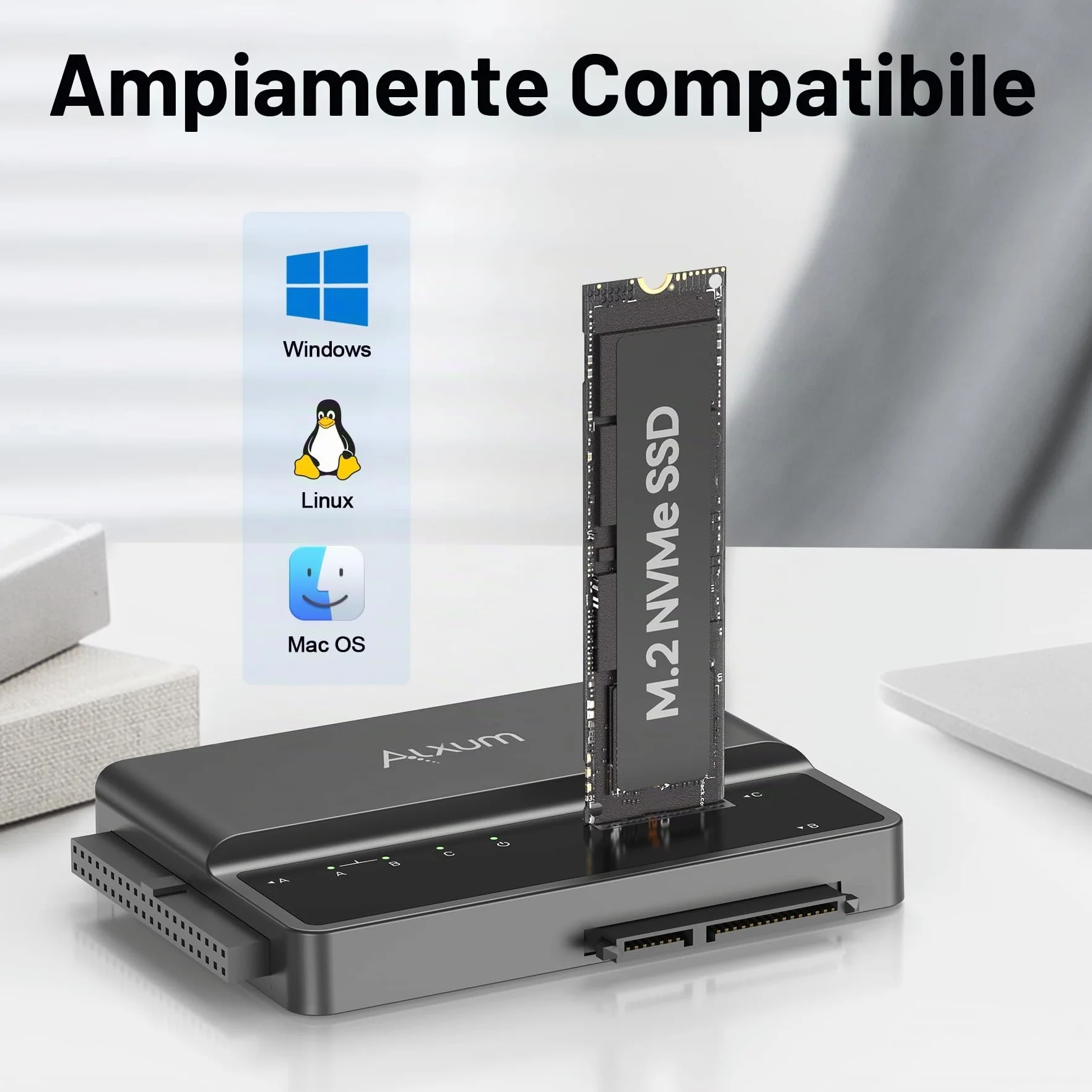 Alxum SSD Enclosure IDE M2 NVME e adattatore per HDD e SSD, adattatore da 10Gbps USB TypeC a M.2 e SATA3 e IDE per PCIe/Nvme e HDD/SSD