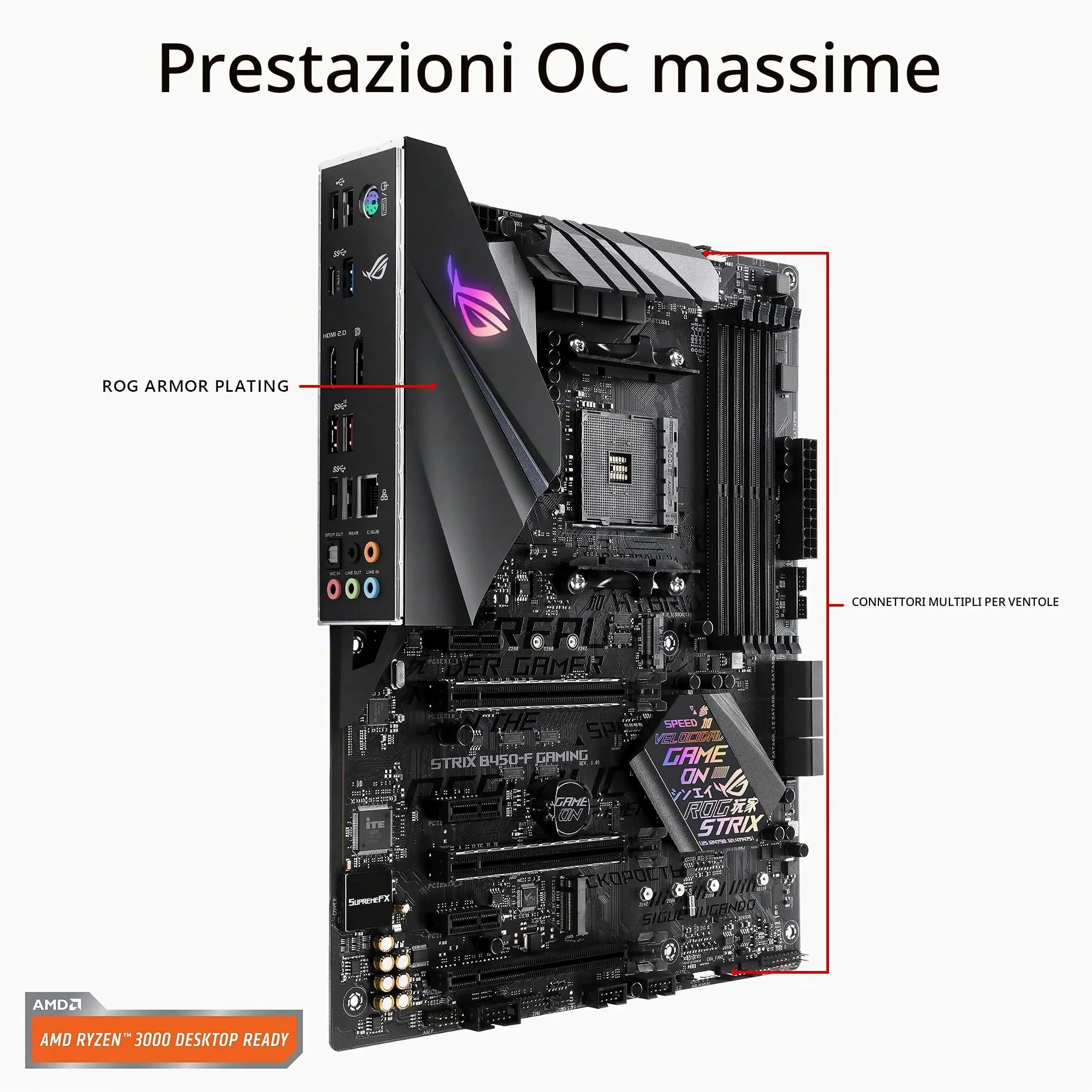 ASUS ROG STRIX B450-F GAMING Scheda Madre da Gioco con Supporto DDR4 a 3200 MHz, AM4, SATA 6 Gbps, HDMI 2.0, Doppia NVMe M.2, USB 3.1, Nero