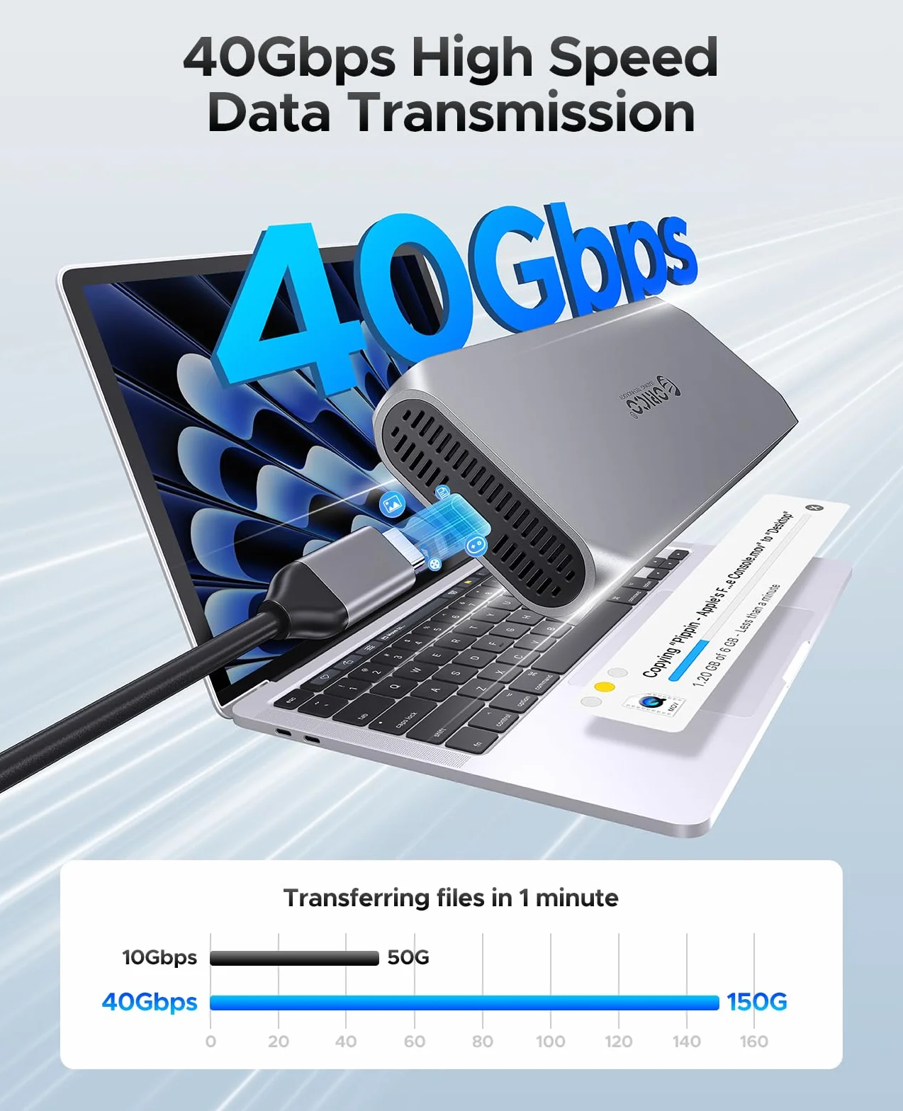 ORICO Alloggiamento SSD da 40 Gbps M2 compatibile con USB4 Thunderbolt 4/3, fino a 3100 MB/s NM2 NVMe adattatore per 2230 2242 2260 2280 (M Key) SSD alloggiamento in alluminio COM2