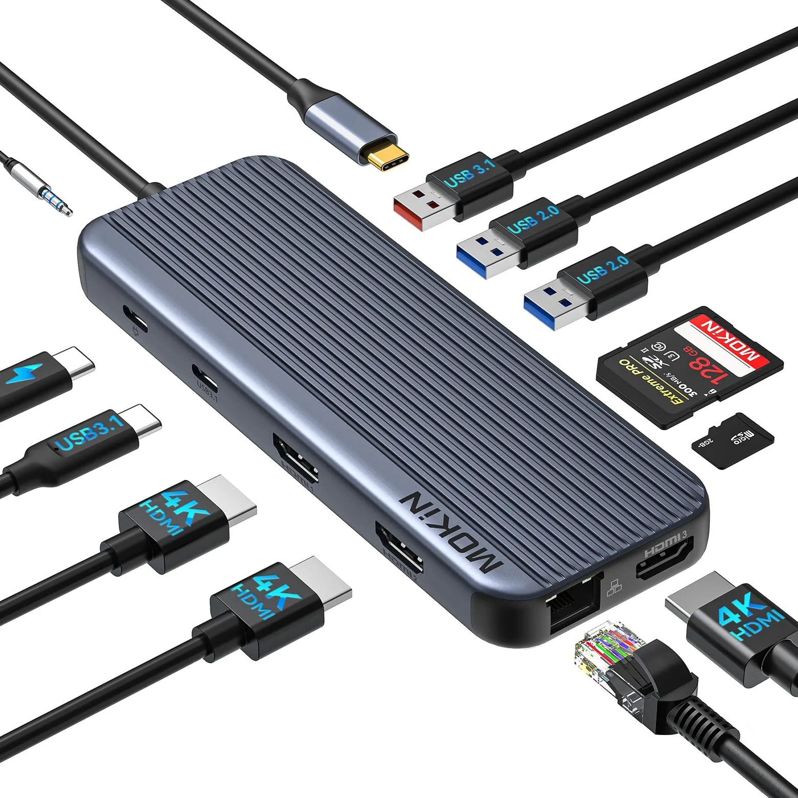 USB C Docking Station 3 HDMI, 12 in 1 Triple Monitor Display, Laptop Docking Station Dual Monitor Laptop Dock 3 HDMI Adapter with USB A/C 3.1, 100W PD, Ethernet, Audio, SD/TF for Dell HP ASUS