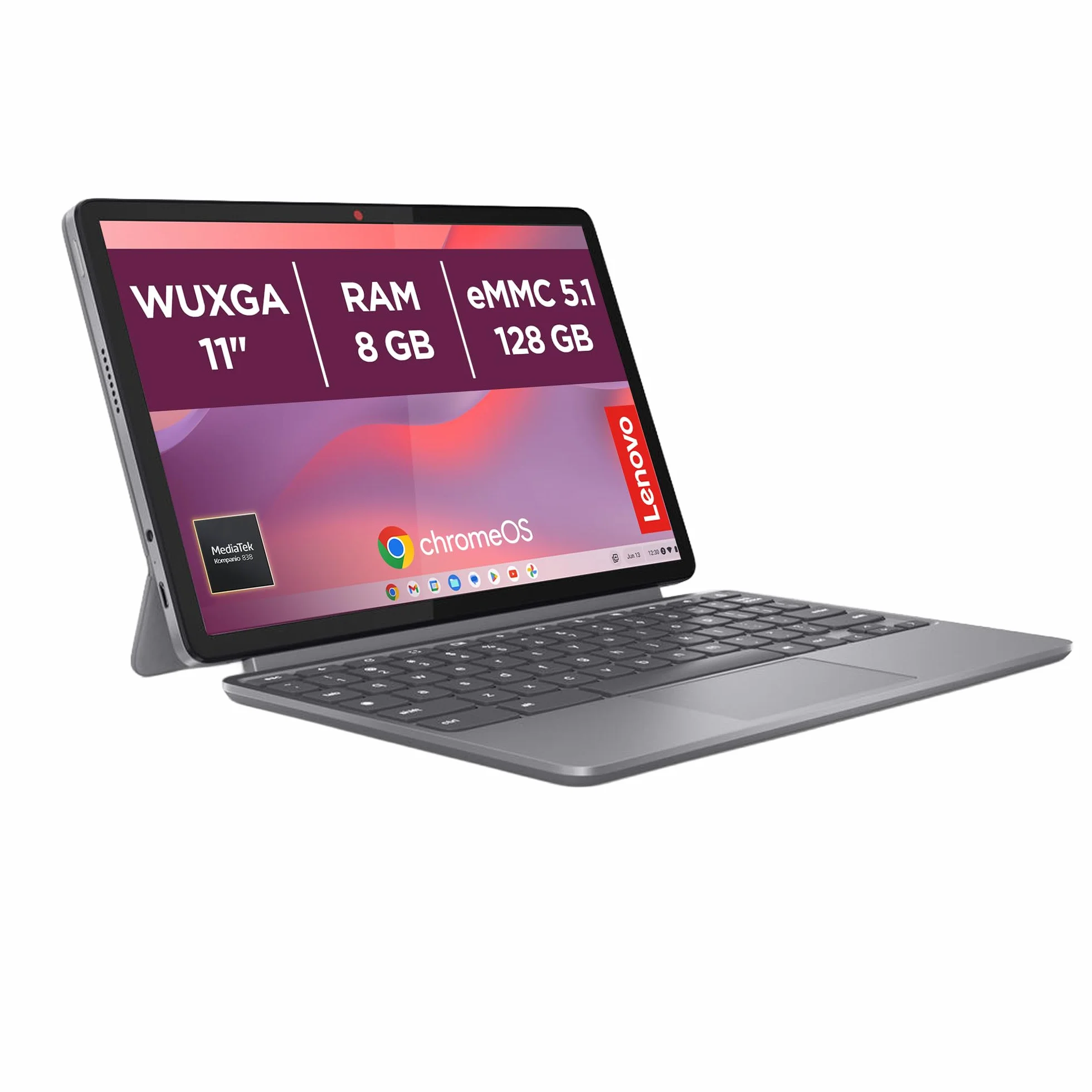 Lenovo Duet Chromebook 11" Touch IPS 128GB 8GB RAM Chrome OS Folio Stand Tastiera Notebook Tablet Convertibile MediaTek Kompanio 838