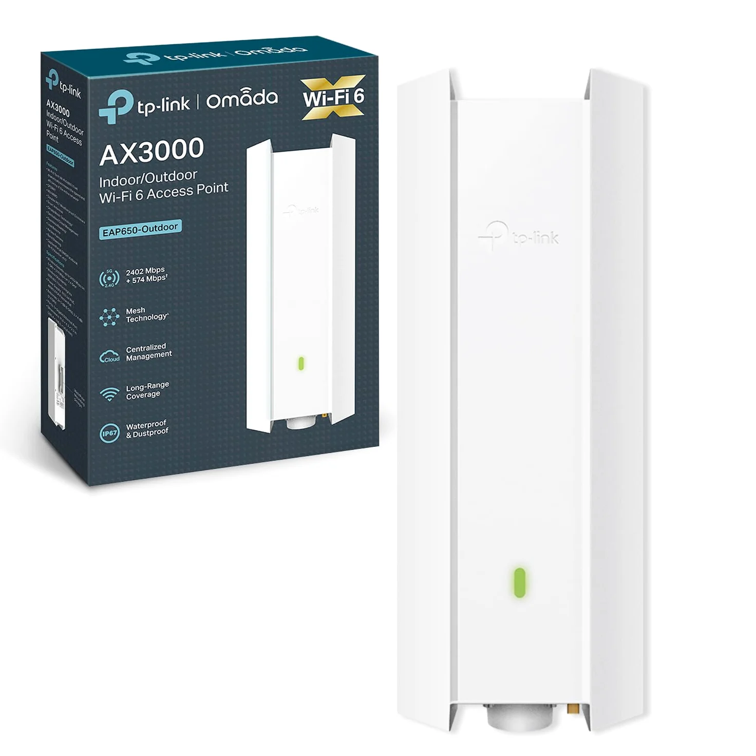 TP-Link EAP650 – Outdoor WiFi 6 Access Point, AX3000 Dual Band, PoE+ Powered, Weatherproof, Seamless Roaming, Extended Range, Omada Mesh, Cloud Management
