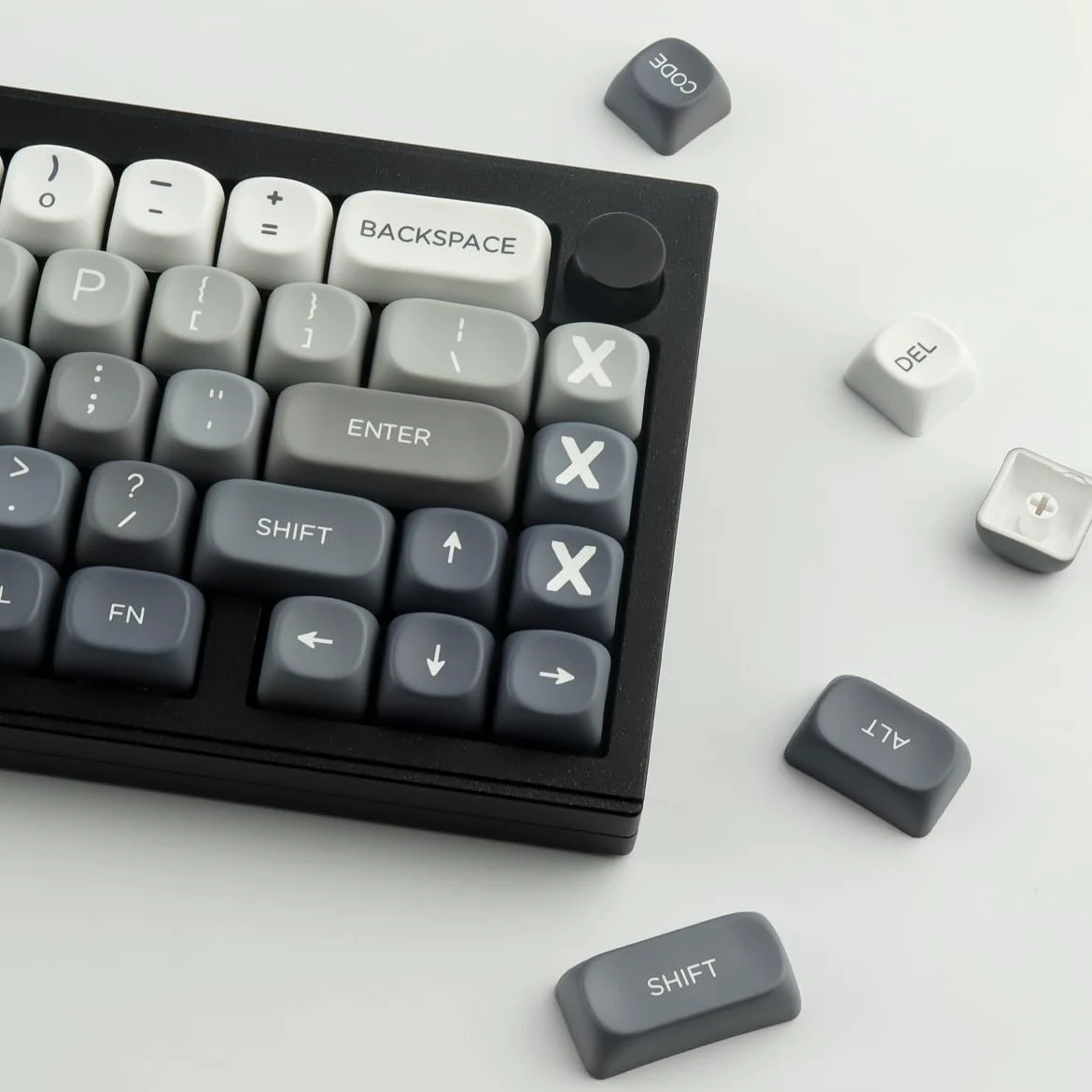 Copritasti in PBT 146 tasti Double Shot Profilo MOA Keycaps Bianco-Grigio Gradiente Sublimazione Keycap Tappi chiave personalizzati per switch Cherry MX Layout Tastiere meccaniche layout ANSI