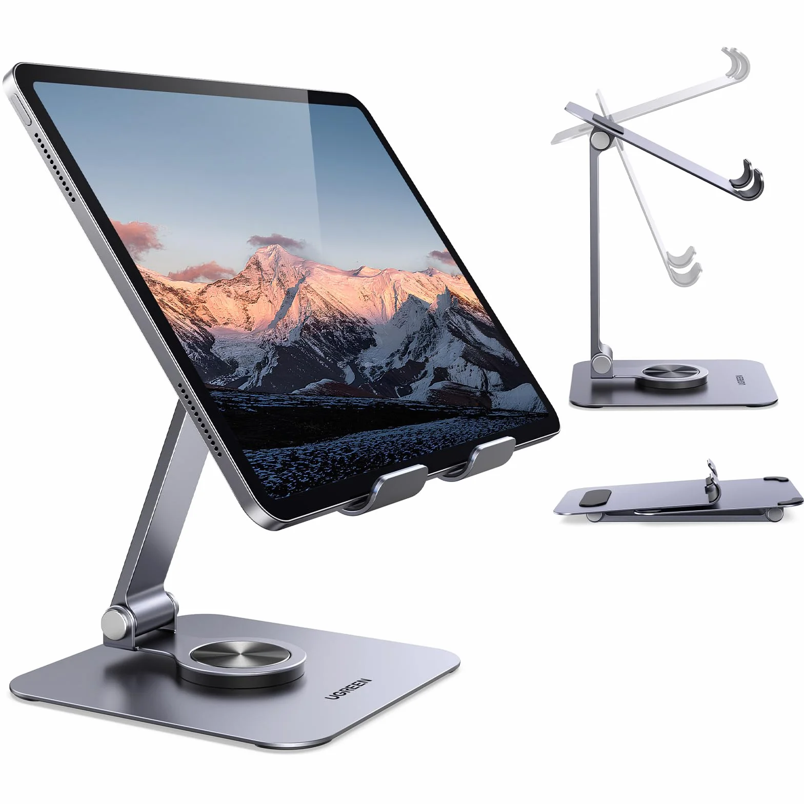 UGREEN Supporto per Tablet Pieghevole Rotante in Alluminio, Compatibile con iPad Pro Air Mini Samsung Tab Redmi Pad iPhone Galaxy S25 Ultra 4-12.9"