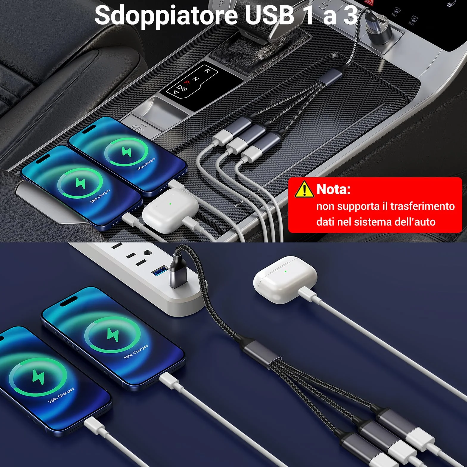 Sdoppiatore USB 3.0, splitter USB 2.0, cavo USB doppio maschio uscita femmina per ricarica, alimentazione e dati compatibile con PC portatile, TV, Mac, PS5 PS4, Xbox, mouse tastiera, stampante