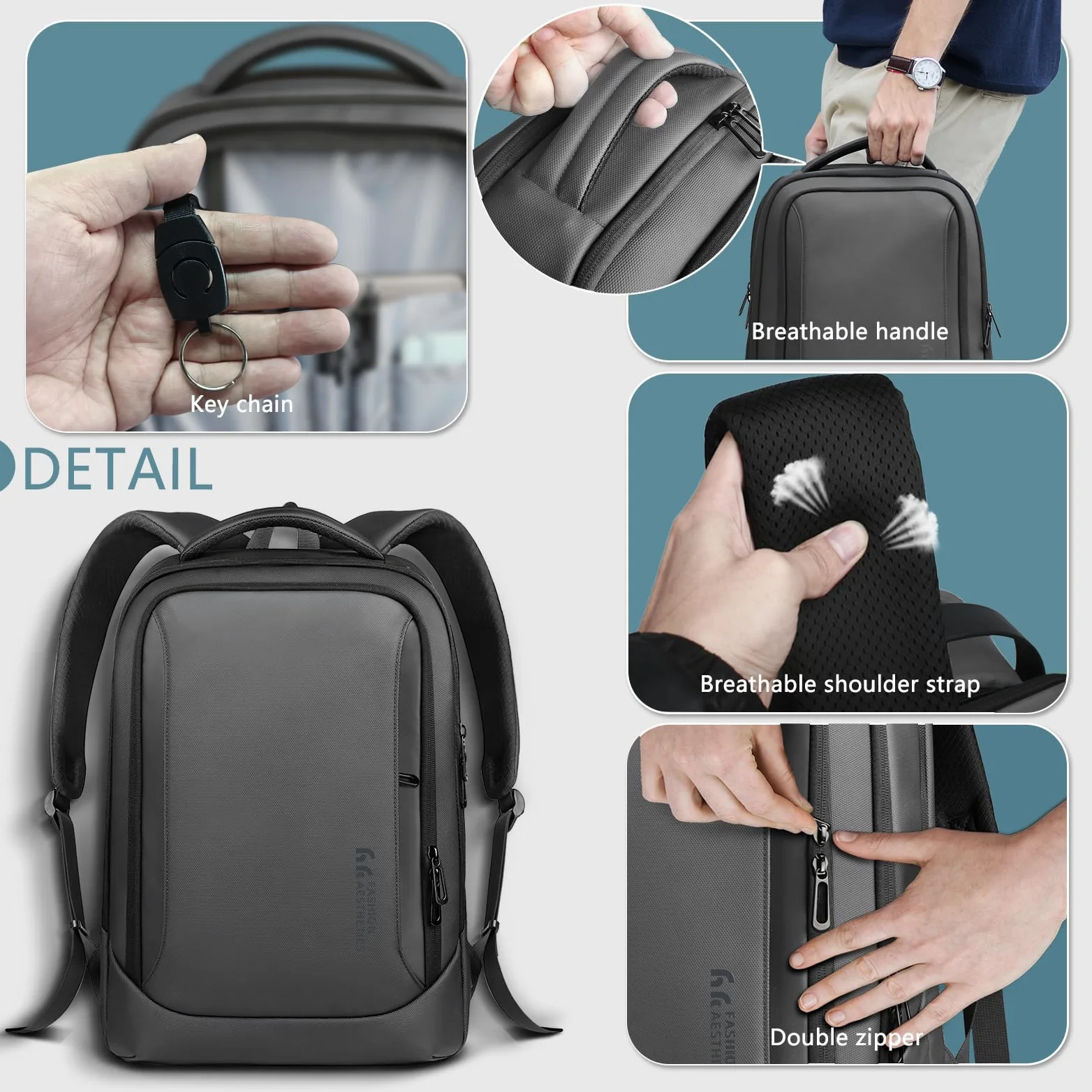 hk Zaino per laptop da uomo con porta di ricarica USB, impermeabile, per computer da 15,6 pollici, resistente, high-tech, zaino casual per lavoro, università, weekender, viaggi, grigio scuro, grigio