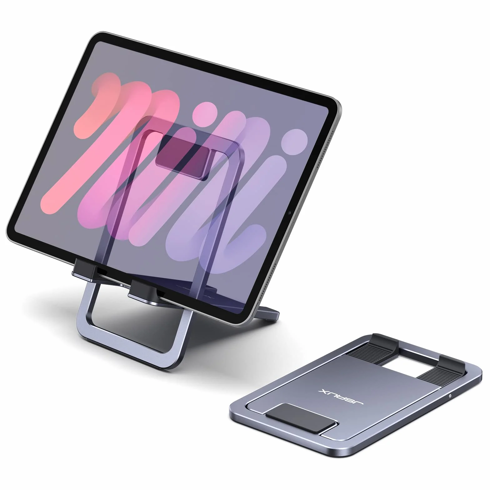 JSAUX Supporto universale per tablet pieghevole, compatibile con iPad Mini, Samsung Galaxy Tab, Kindle, Steam Deck OLED, Switch, ROG Ally X, iPhone, grigio
