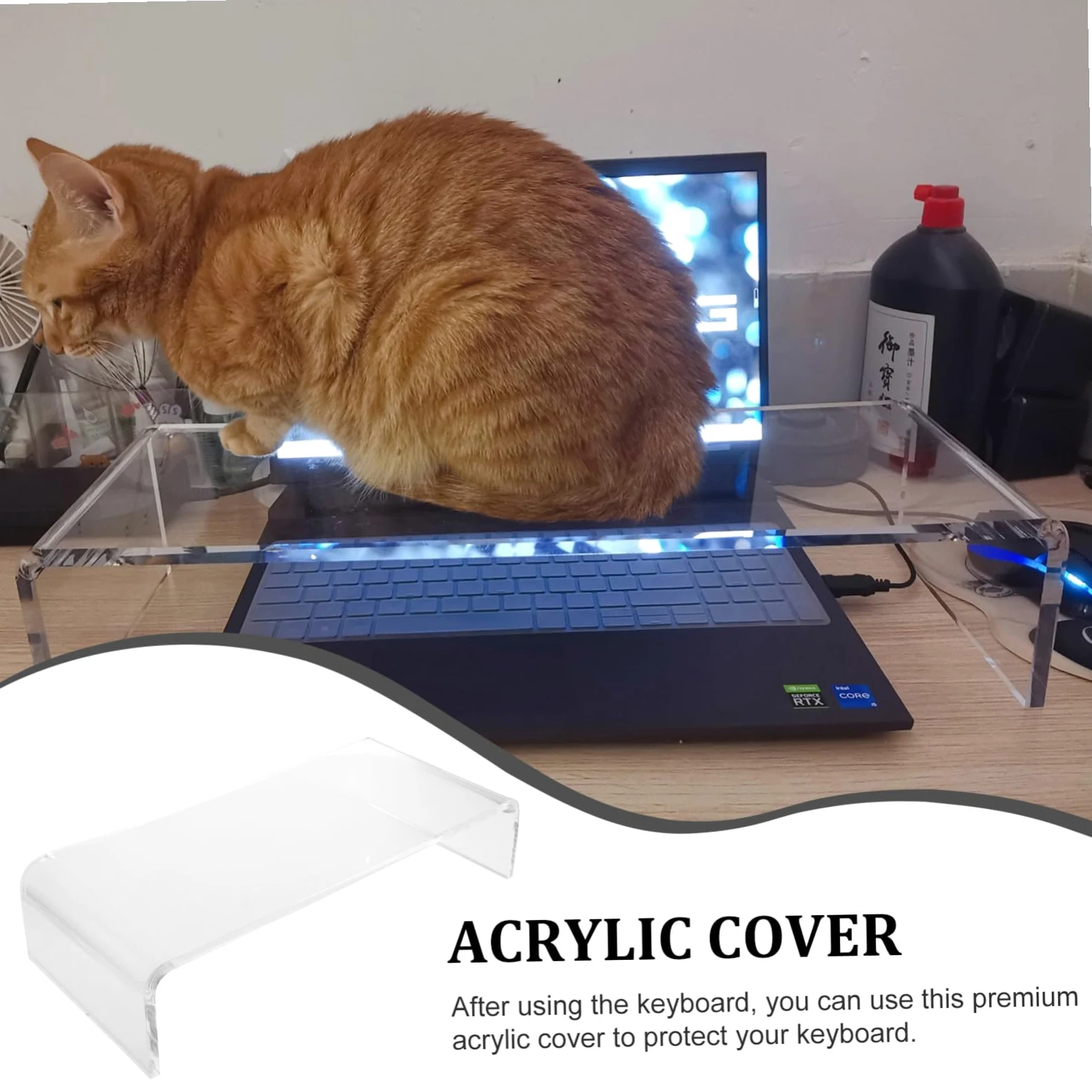 Cover Tastiera Acrilica Trasparente Anti-gatto per Tastiera | Rimovibile e Lavabile, Protegge i Tasti e Libera Spazio sulla Scrivania, Struttura Integrata