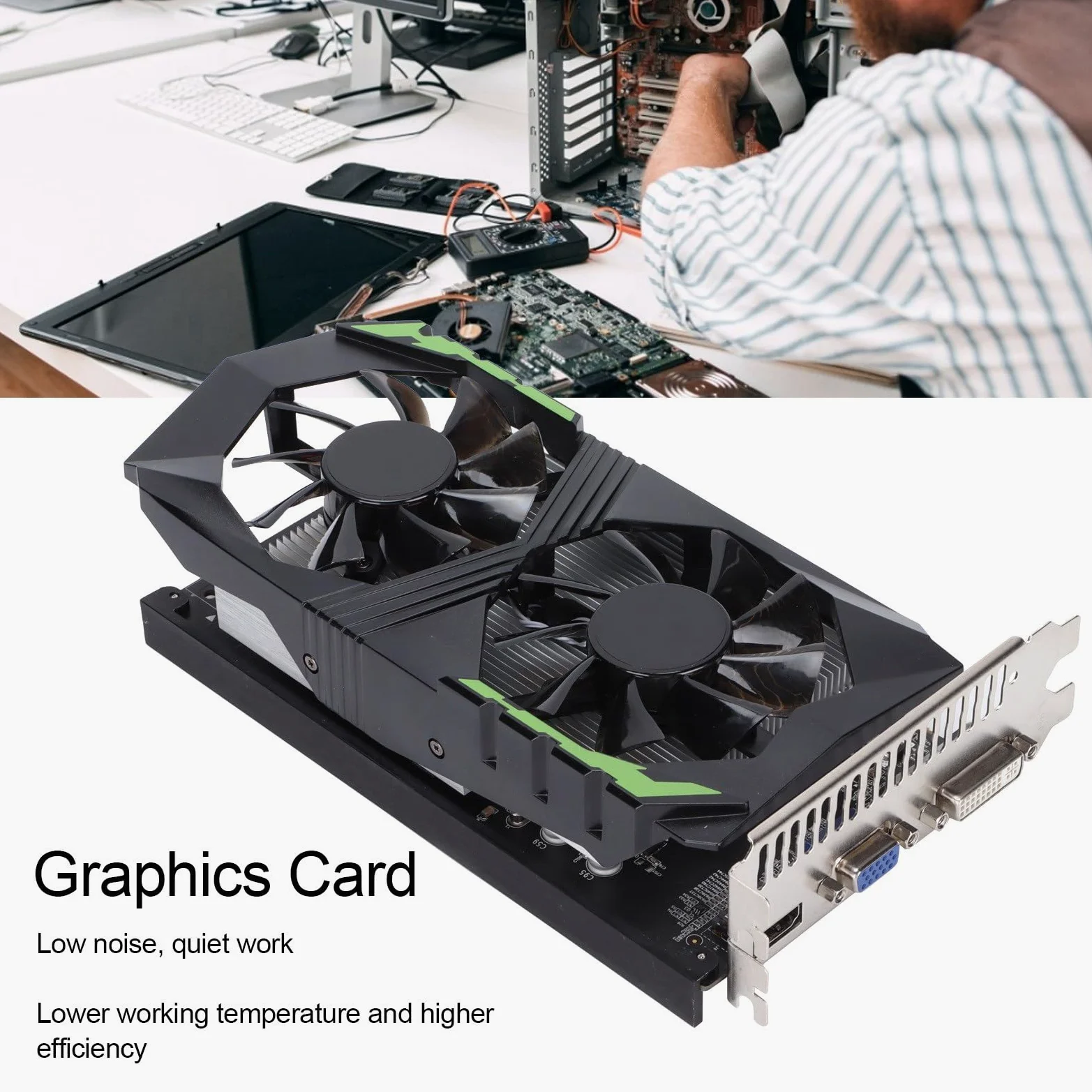 VBESTLIFE Scheda Grafica 1050TI da 4 GB, GPU DDR5 128 Bit, Scheda Video da Gioco PCIE 2.0 da 1350 MHz, Scheda Grafica per Computer Desktop con Porte HDMI, DVI, VGA
