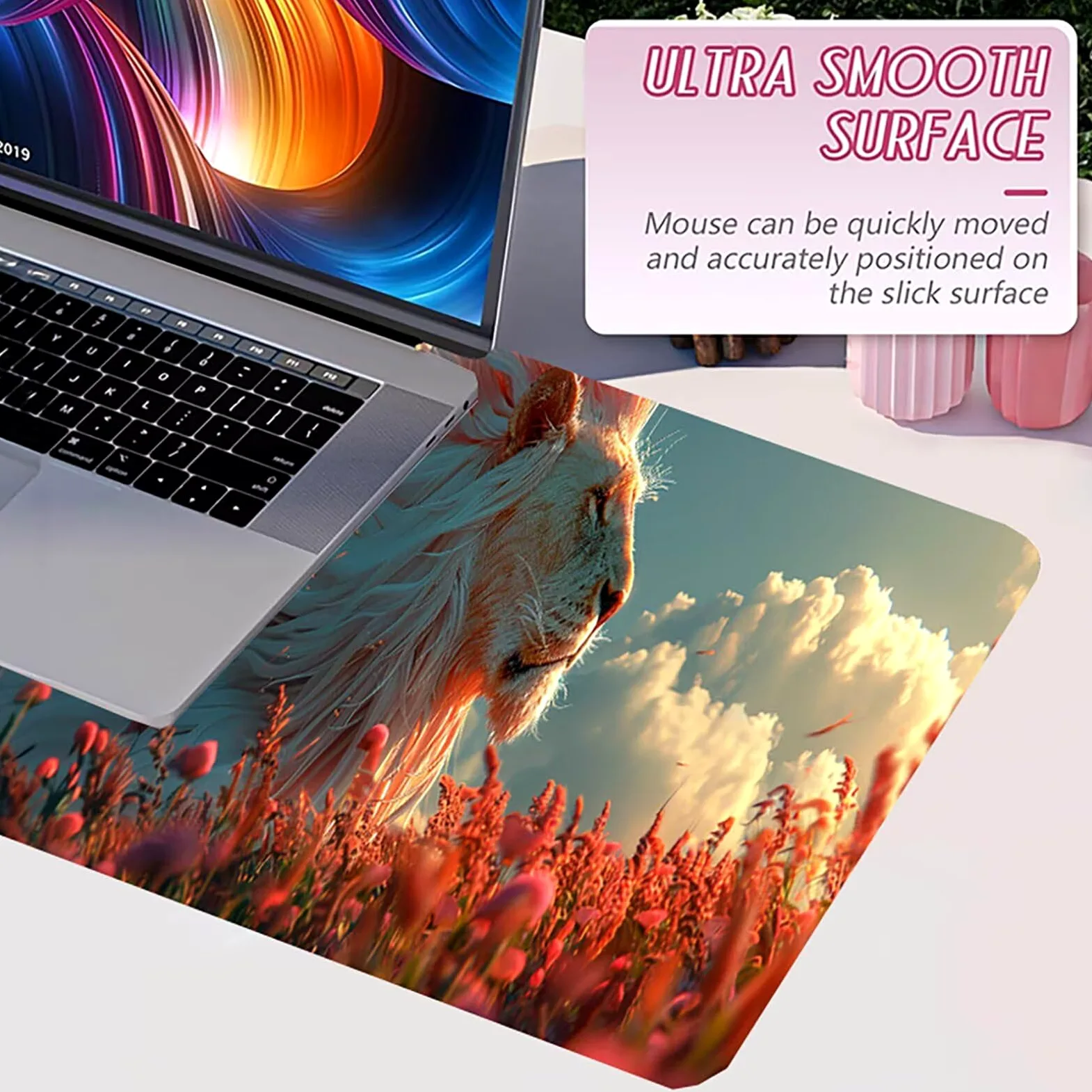 Tappetino Mouse XXL 1500 x 800 mm, Tappetino Mouse Leone, Gaming Mousepad Migliorare la Velocità e la Precisione, Mouse Pad con Base in Gomma Antiscivolo, Ufficio Accessori Gaming, Bianco 9-9250