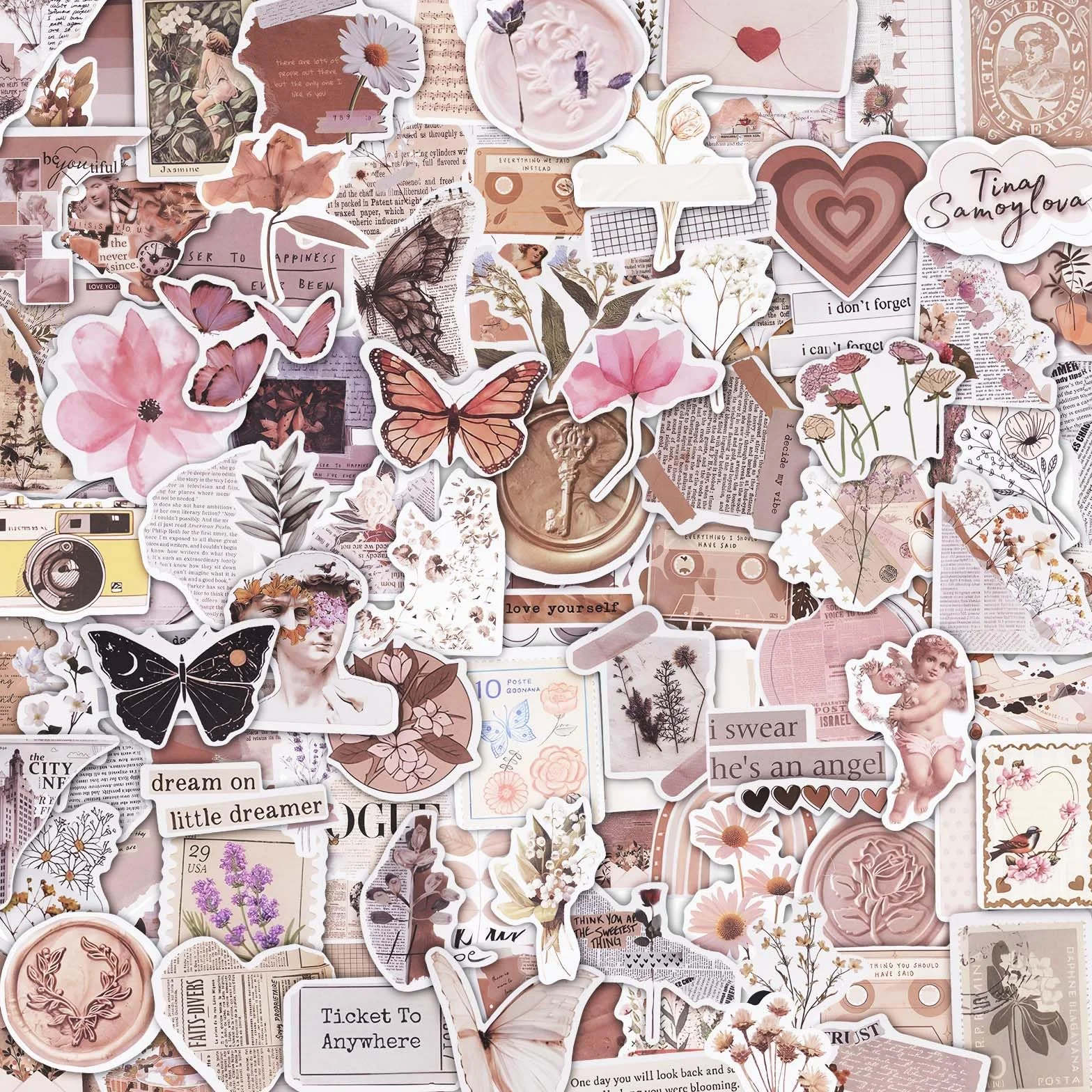 HOTUT Adesivi vintage, 120 pezzi adesivi estetici per adulti, adesivi in vinile impermeabili,stickers colorati carini per laptop, skateboard, bottiglia d'acqua, album di scrapbooking