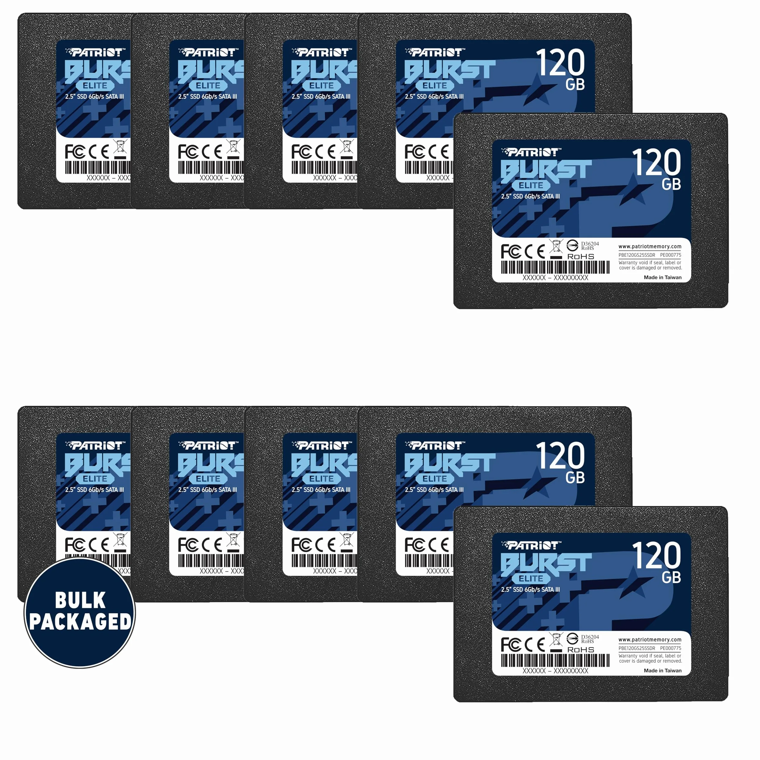 Patriot Memory Burst Elite SATA 3 SSD da 120GB 2.5 Pollici Unità a Stato Solido Interna Confezione in Stock 10 Pezzi - PBE120GS25SSD0B