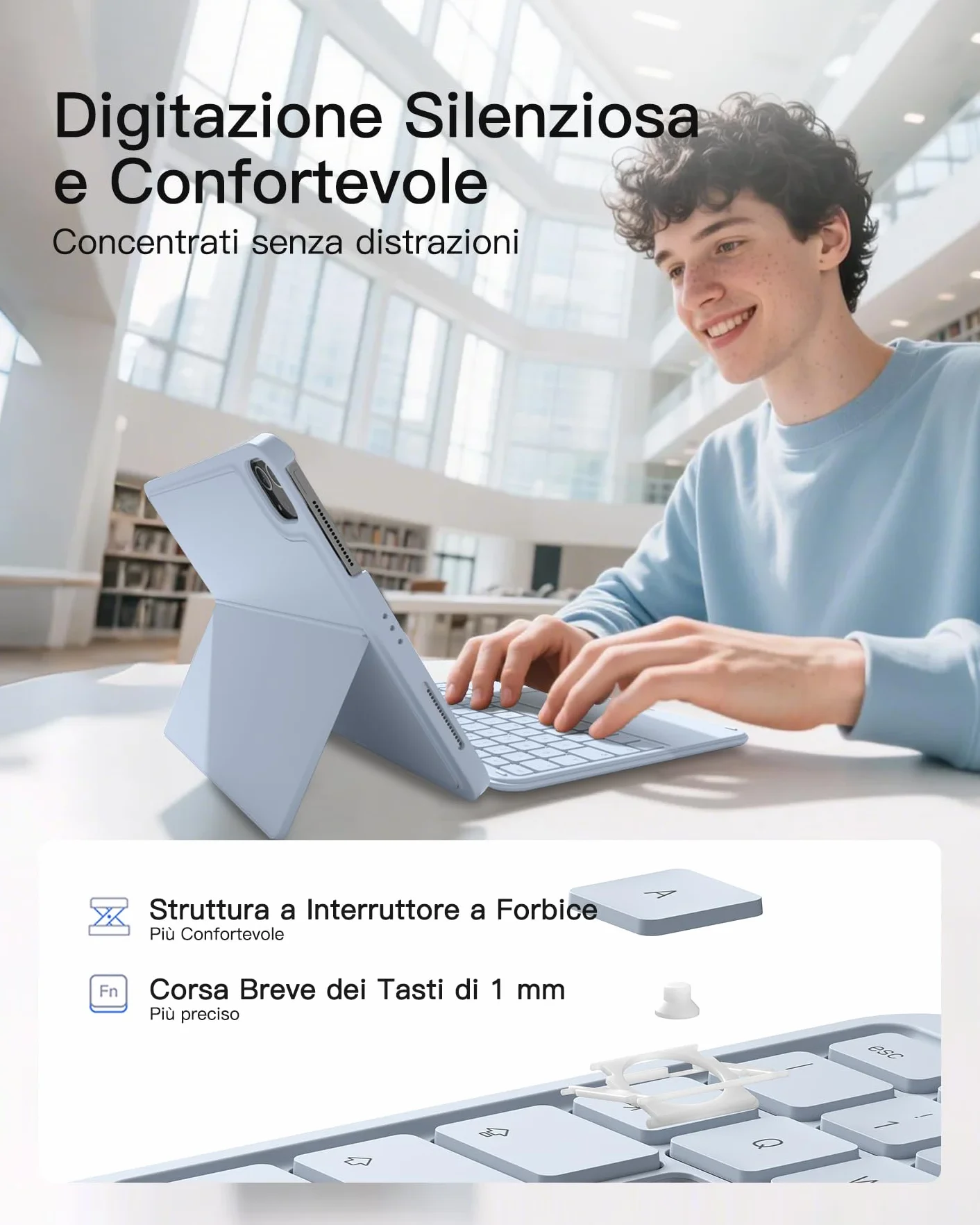 Inateck Custodia Tastiera per iPad 10a/11a Gen (2025 A16), Air 11" M4/M3/M2, Air 6/5/4a, Pro 11 4a-1a, 7 Colori Retroilluminate, Tastiera Ultralight Rimovibile con Touchpad, AceTouch KB04122-RGB,Blu