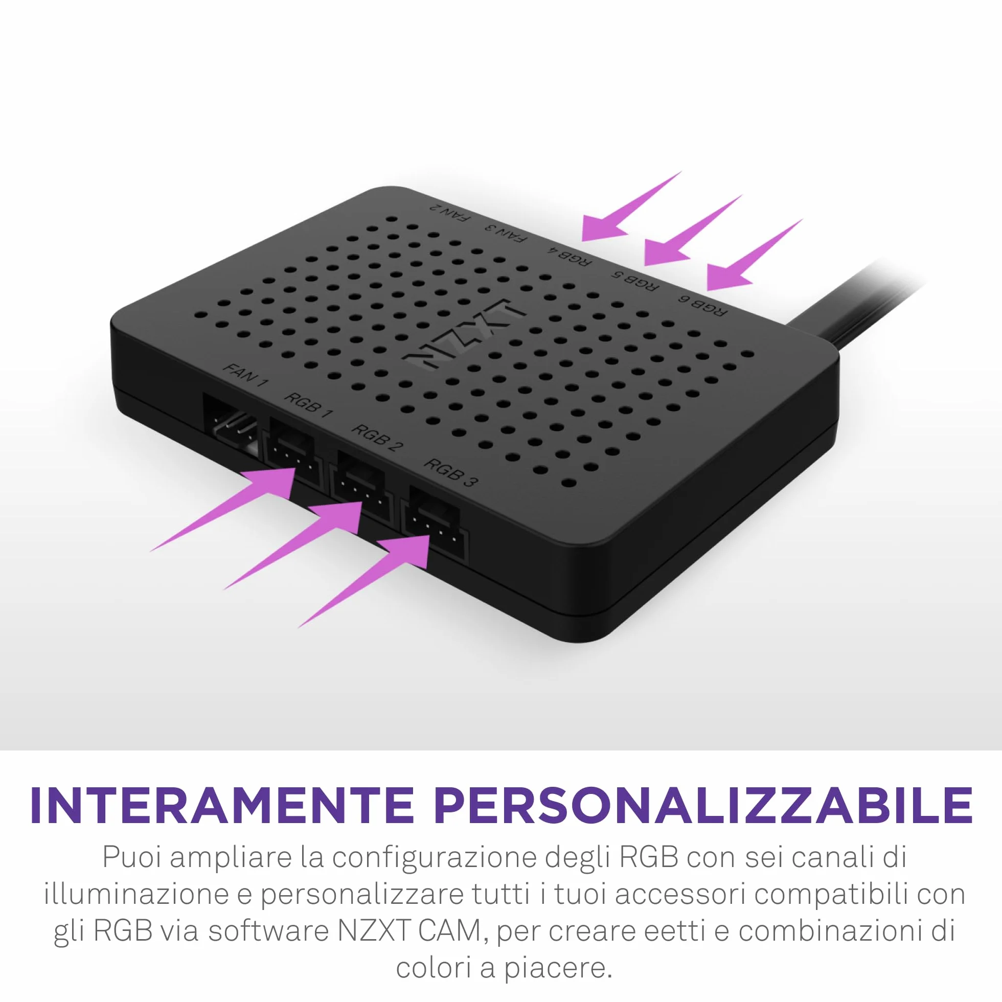 NZXT RGB & Fan Controller - AC-CRFR0-B1-6 canali di illuminazione ARGB - 3 canali ventola - Personalizzazione avanzata dell’illuminazione - Nero