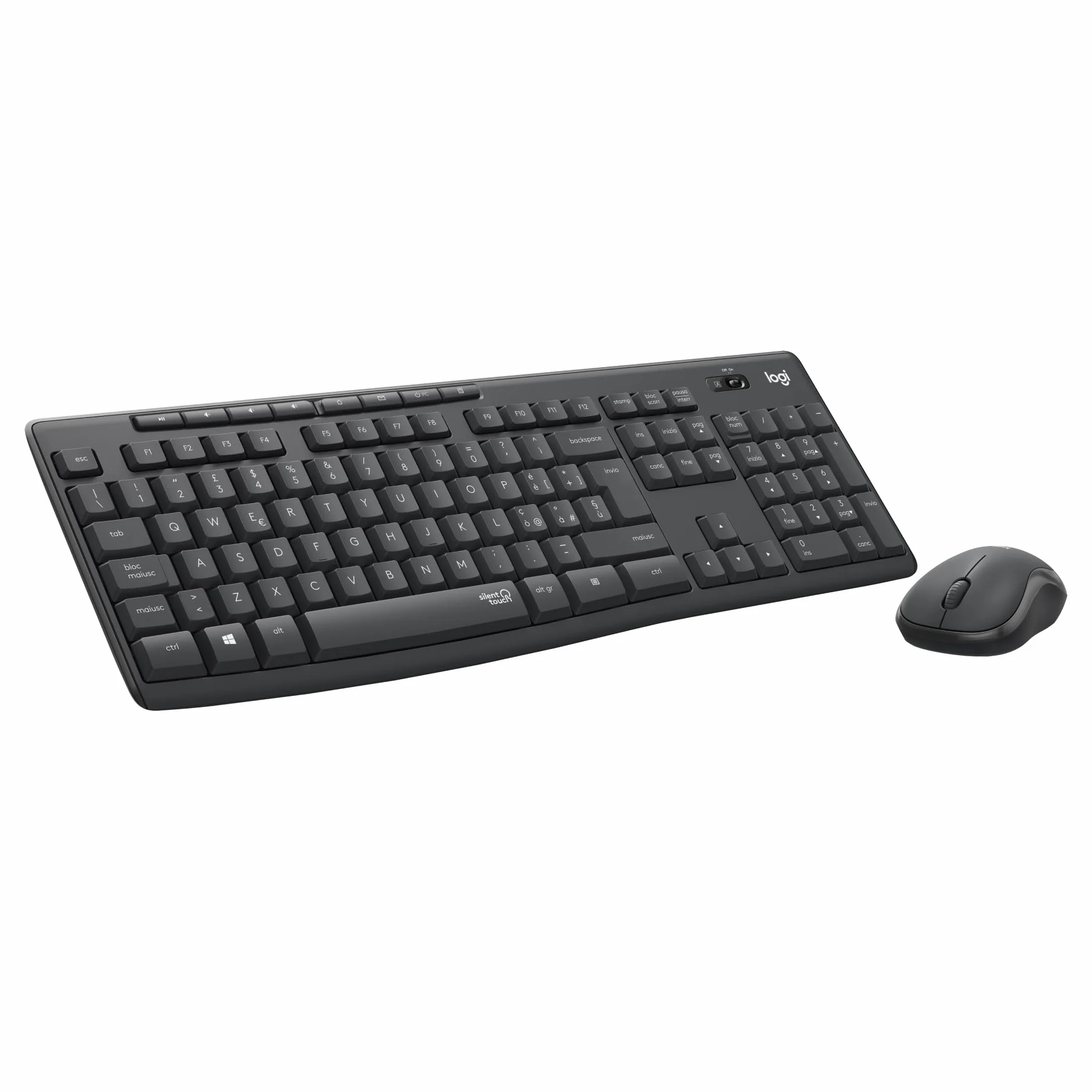 Logitech MK295 Silent Wireless Combo tastiera e mouse, SilentTouch, tastierino numerico, tracciamento ottico, wireless, grigio