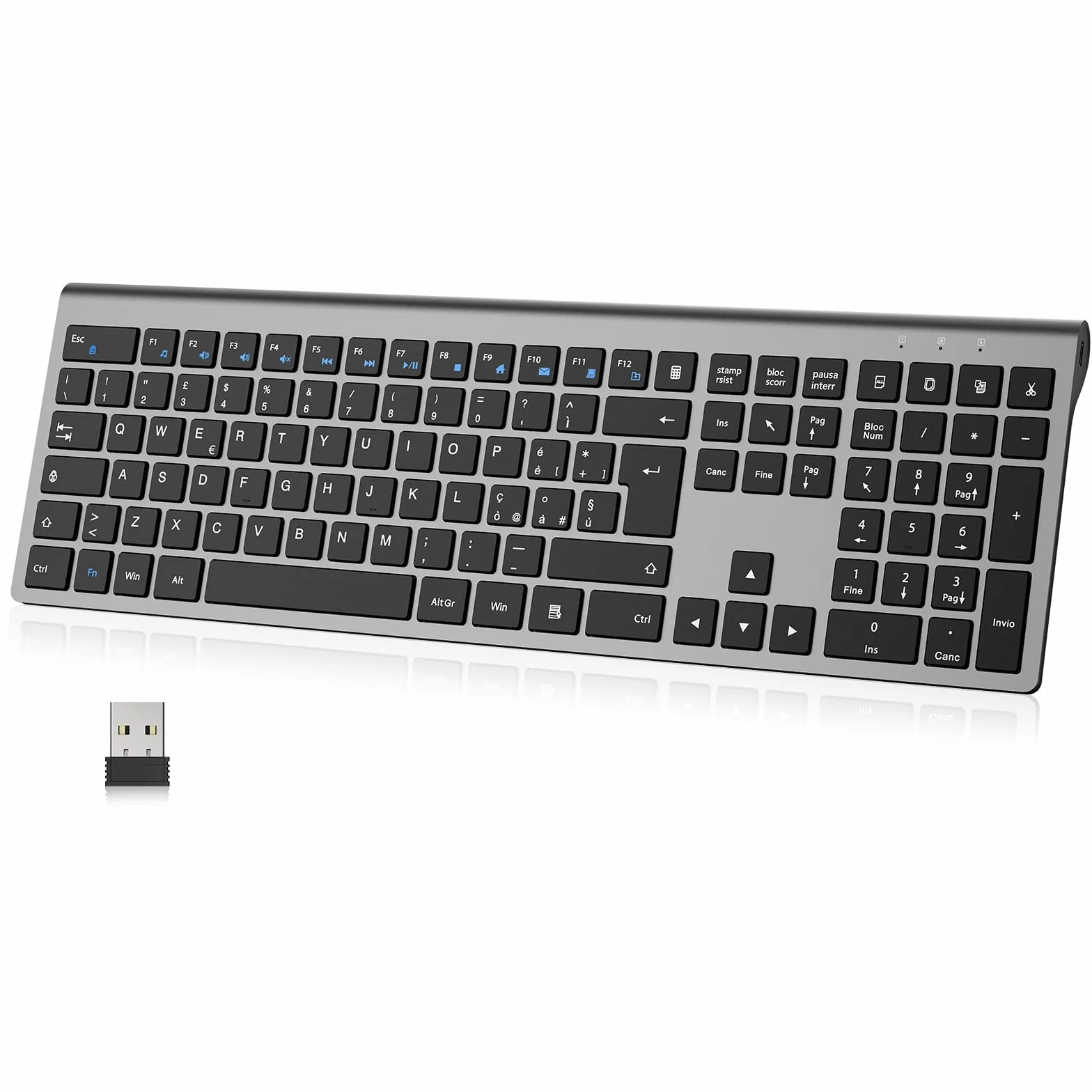 cimetech Tastiera wireless ricaricabile - Layout italiano QWERTY, digitate con facilità e raddoppiate la vostra efficienza - Tecnologia della tastiera per laptop di alta gamma （grigio）