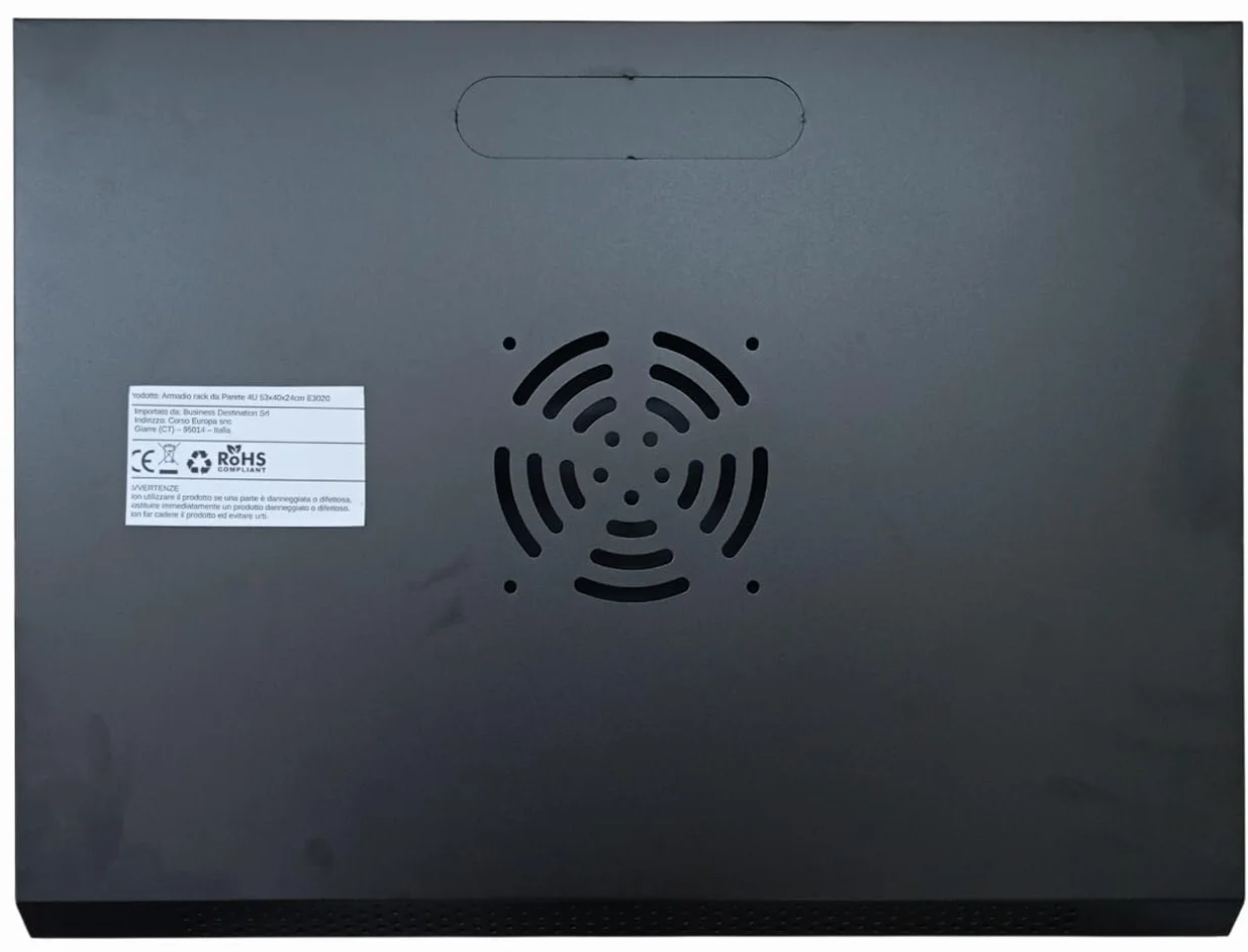 Armadio Rack da Parete 4U 19" Acciaio Nero Porta Vetro Temperato Serratura 53x40x24 cm per Server Switch DVR Router
