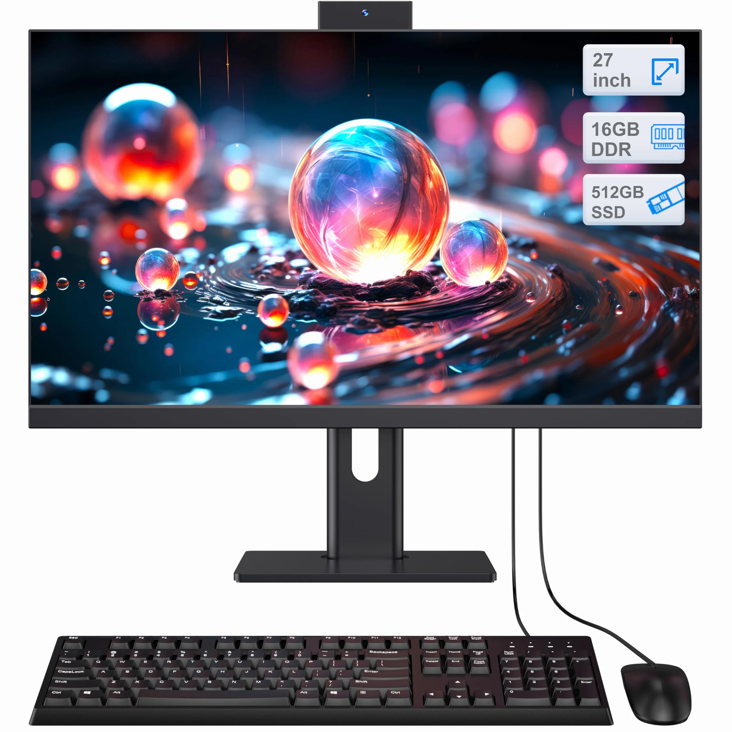 Computer all-in-one 27" Quad-Core N95 3,4GHz 512GB SSD 16GB RAM Webcam WiFi6 Bluetooth 5.3 Nero