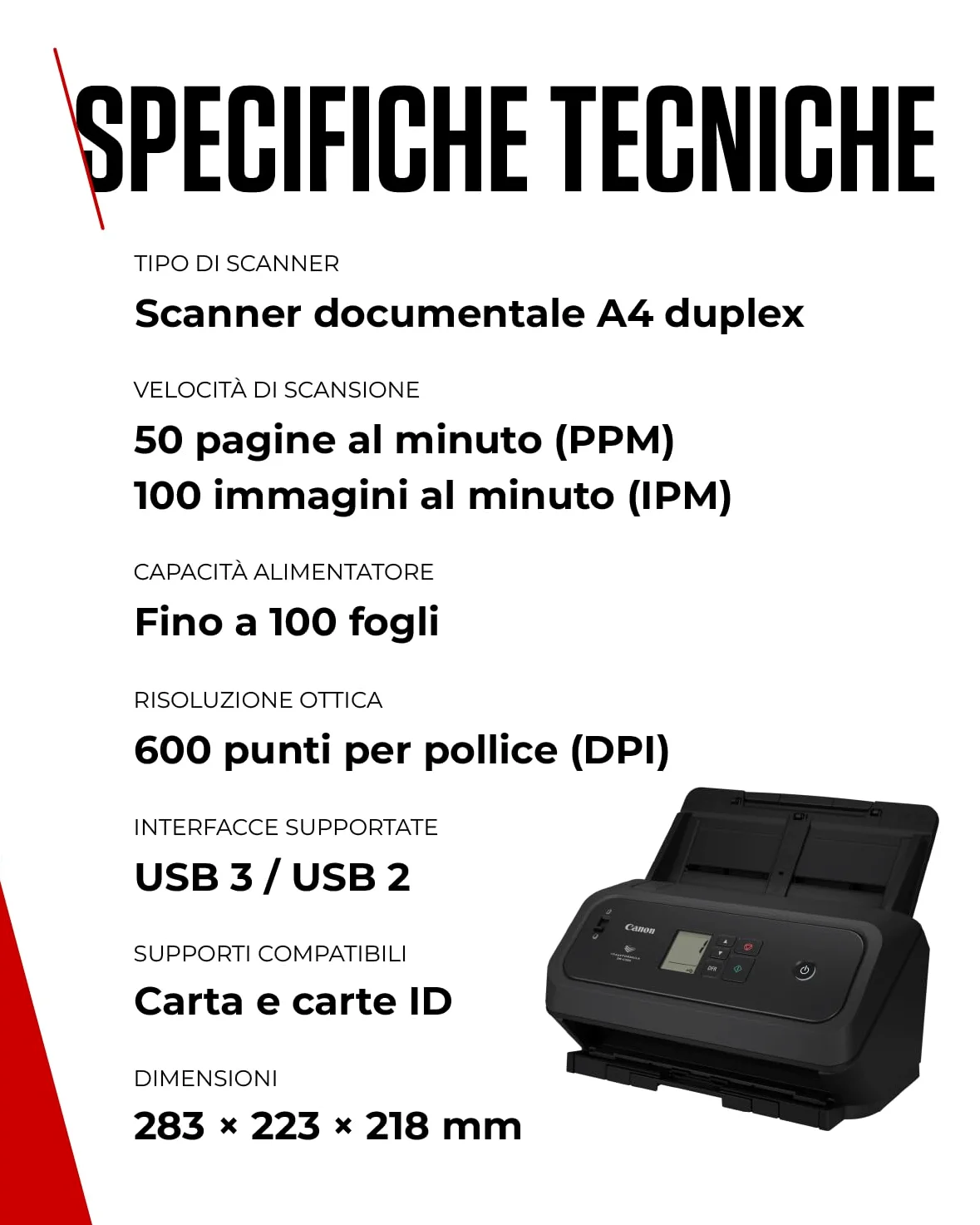 Canon imageFORMULA DR-C350 Scanner documenti A4 | Design compatto e avanzata elaborazione immagini per ufficio | Alimentatore automatico da 100 fogli | Con Canon CaptureOnTouch Pro