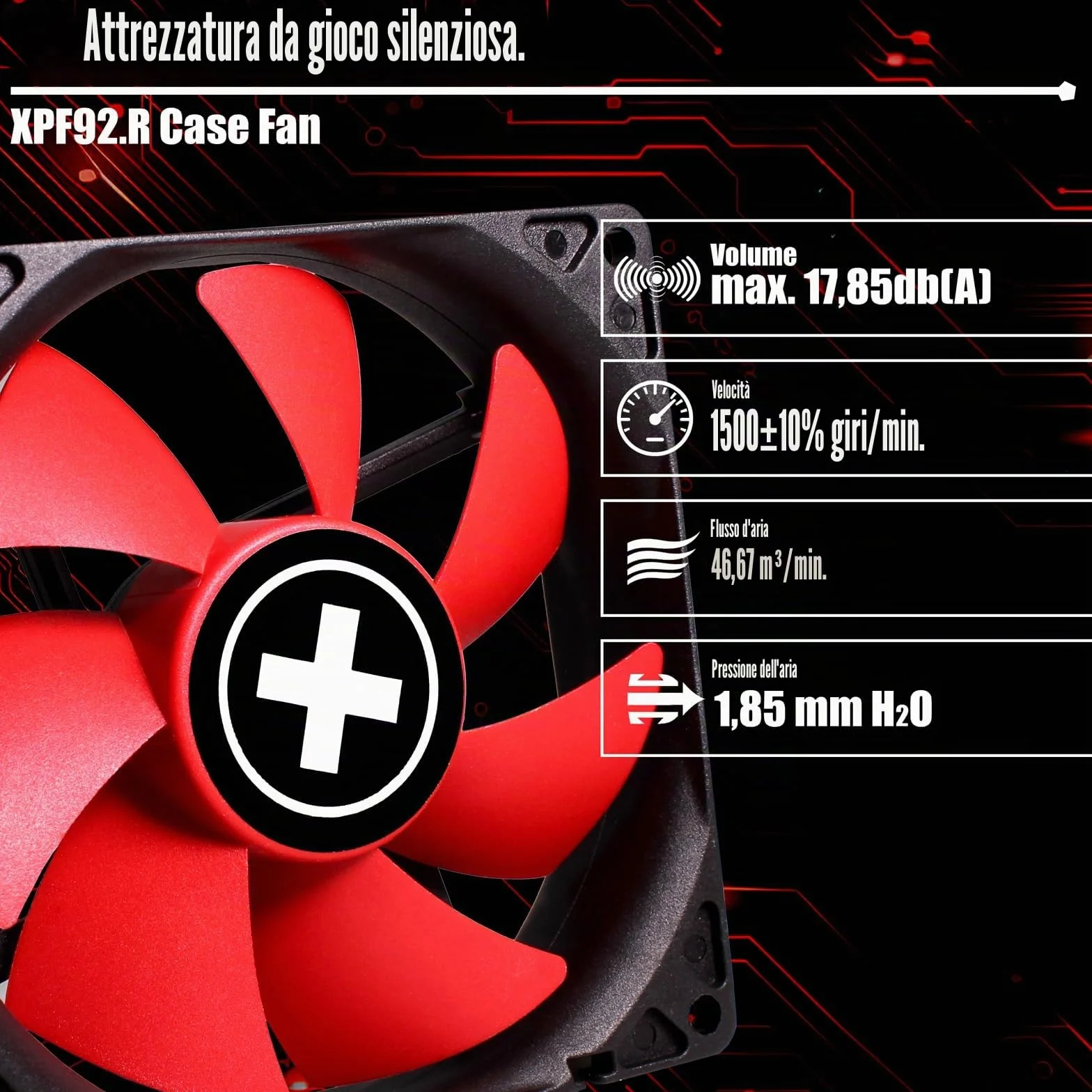 Xilence Ventola per case XPF92.R da 92 mm, 3 pin+4 pin, rosso/nero