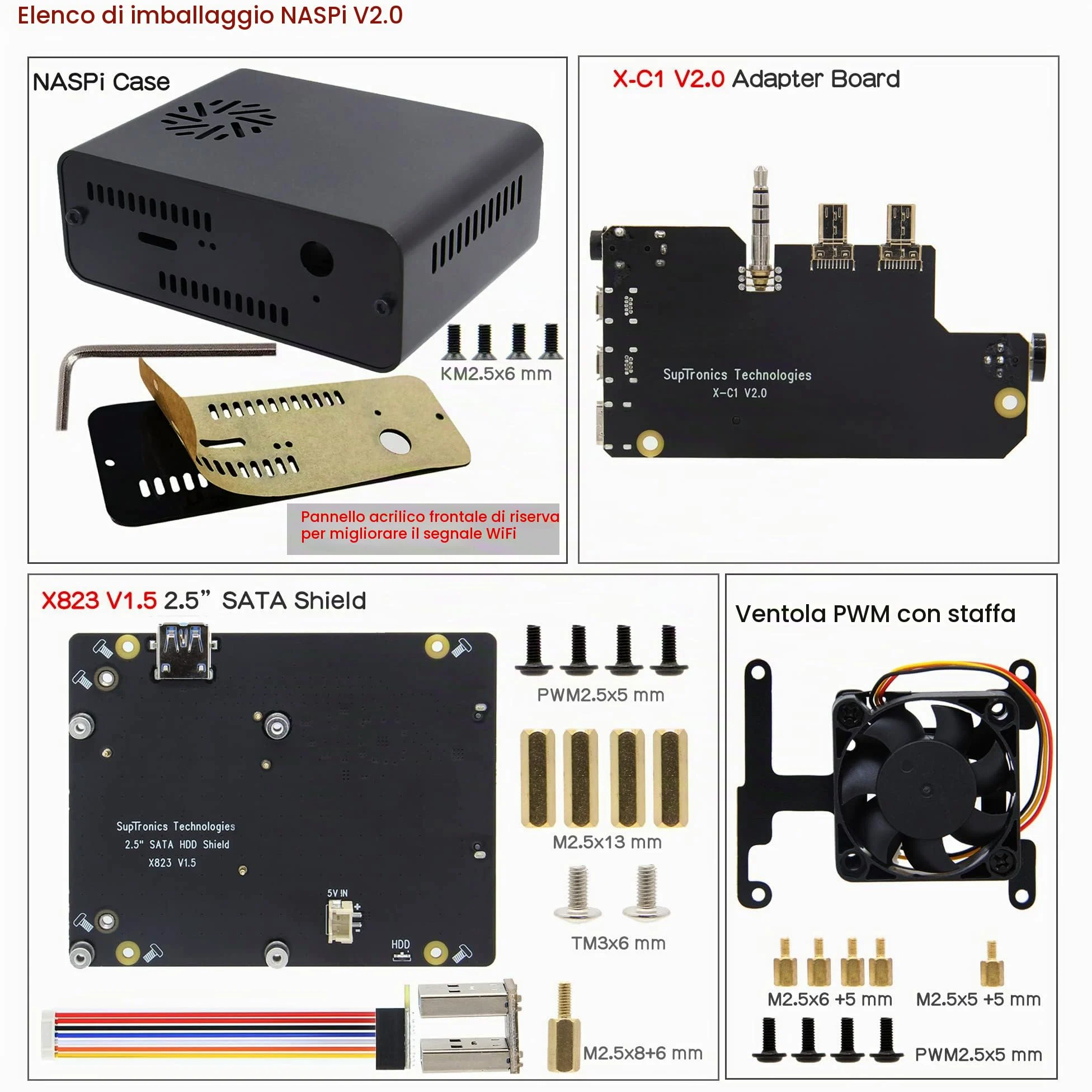 Geekworm NASPi V2.0 2.5 "SATA HDD/SSD NAS Storage Kit per Raspberry Pi 4 Modello B (Non includere Pi 4 o SSD/HDD)