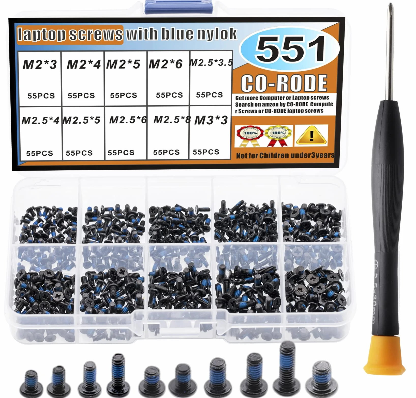 CO-RODE Kit di viti per computer portatile con cacciavite per scheda madre SSD e colla blu
