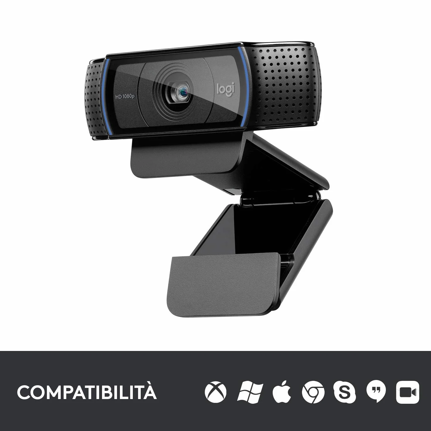 Logitech C920 Hd Pro Webcam, Videochiamata 1080P/30Fps, Audio Stereo, ‎Skype, Zoom, Facetime, Hangouts, ‎‎Streaming, Pc/Mac/Laptop/Tablet/Chromebook, Nero