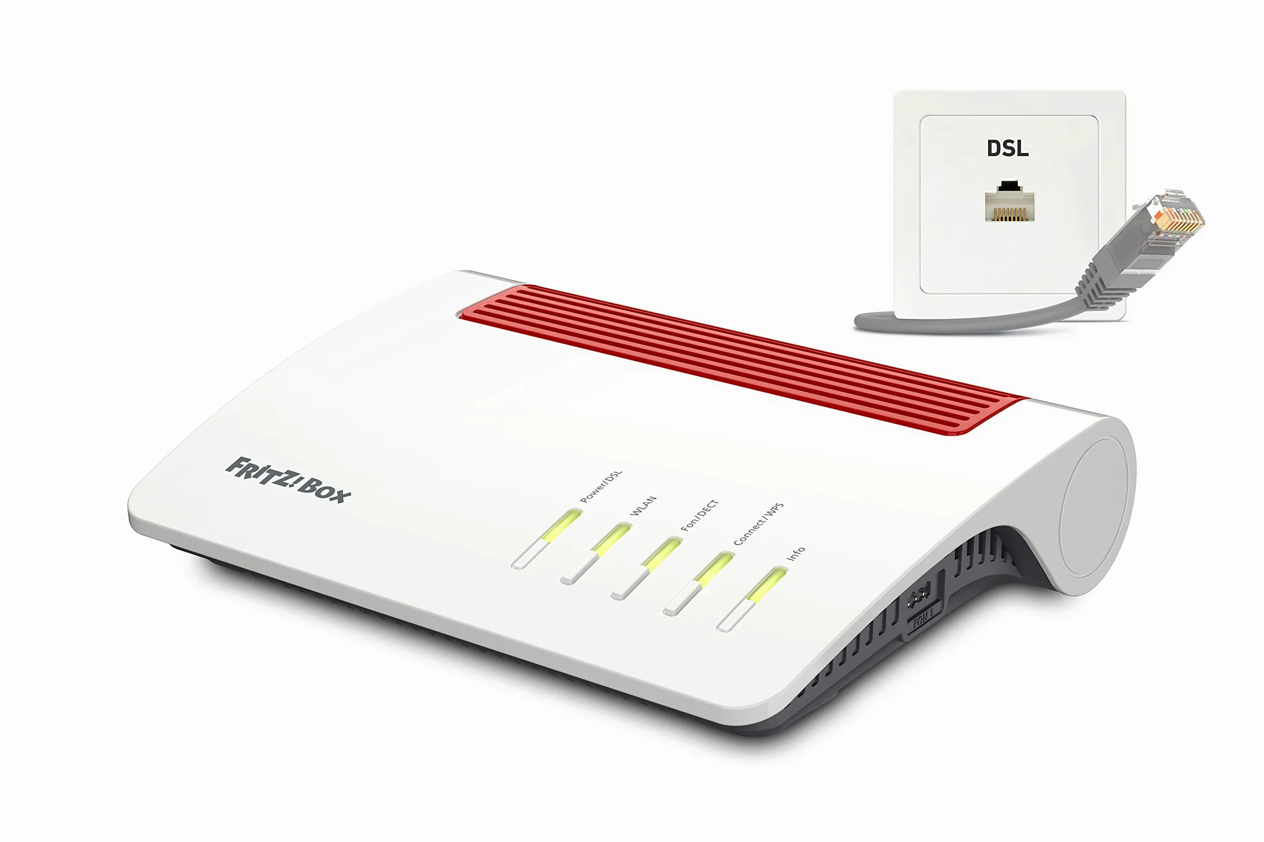 AVM FRITZ!Box 7590 AX Edition International, Modem Router Wi-Fi 6 Dual Band veloce fino a 3.600 MBit/s, ADSL/VDLS fino a 300 MBit/s, Mesh, Base DECT, Media Server, Interfaccia in italiano