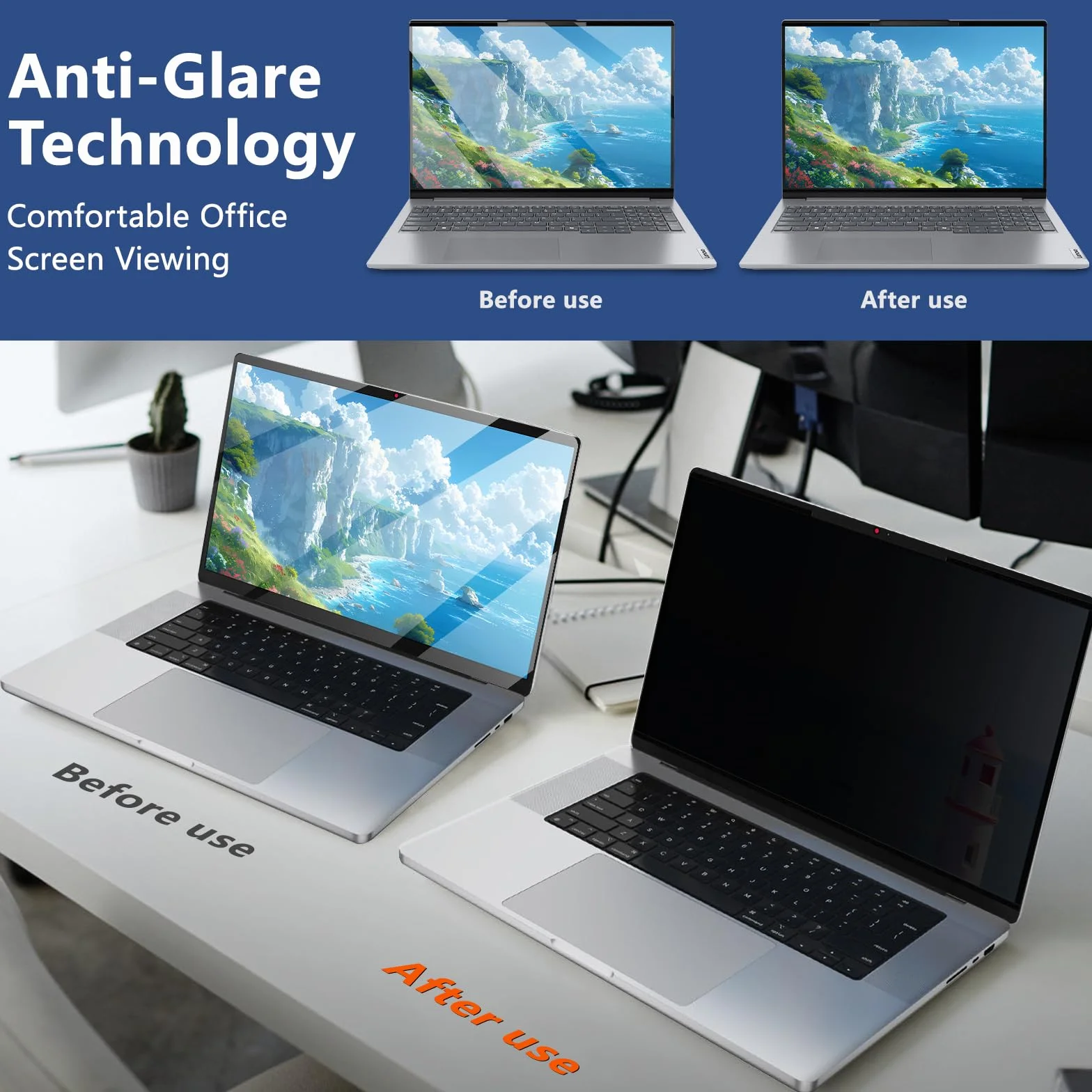 Filtro Privacy Nanoadesiva Rimovibile per Laptop 16 pollici 16:10 Pellicola Protezione, Anti-Riflesso e Filtro Luce Blu per HP/dell/Acer/Lenovo/Thinkpad/Samsung/ASUS/Sony 16"(346 * 226) mm