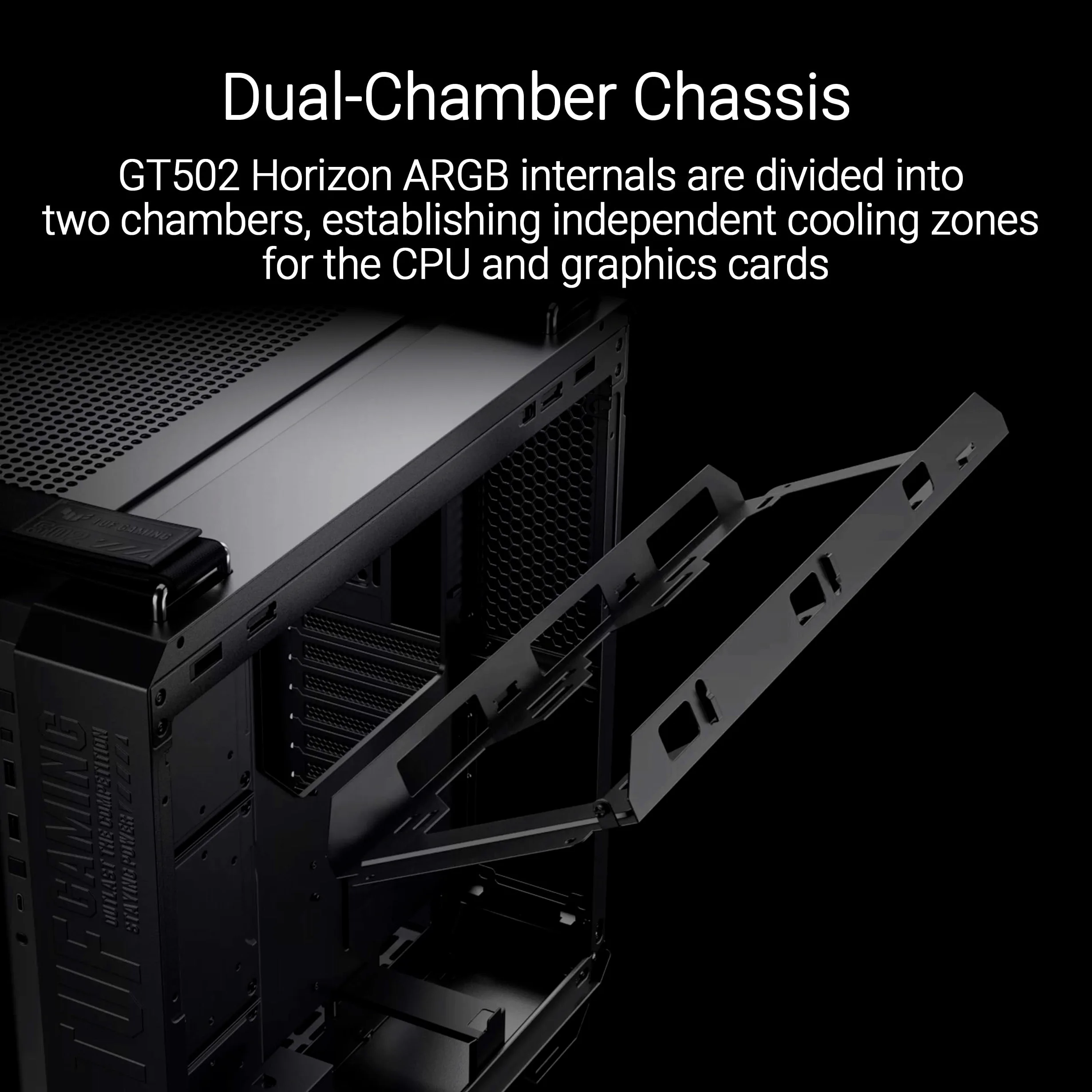 ASUS TUF GAMING GT502 HORIZON TG ARGB, Chassis a Doppia Camera con Design Panoramico e Pannello in Vetro + TUF GAMING GT502 HORIZON ARGB LIGHTING KIT, Kit di Illuminazione, Nero