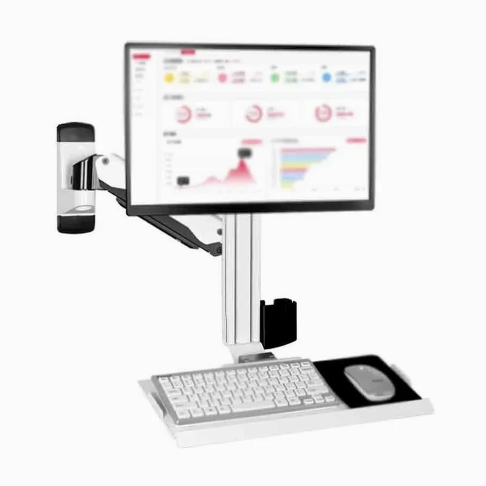 Supporto da Parete per Monitor da Ufficio con Braccio A Doppia Sezione E Vassoio Integrato, Adatto A Schermi da 15 A 27 Pollici. Accessori da Scrivania.