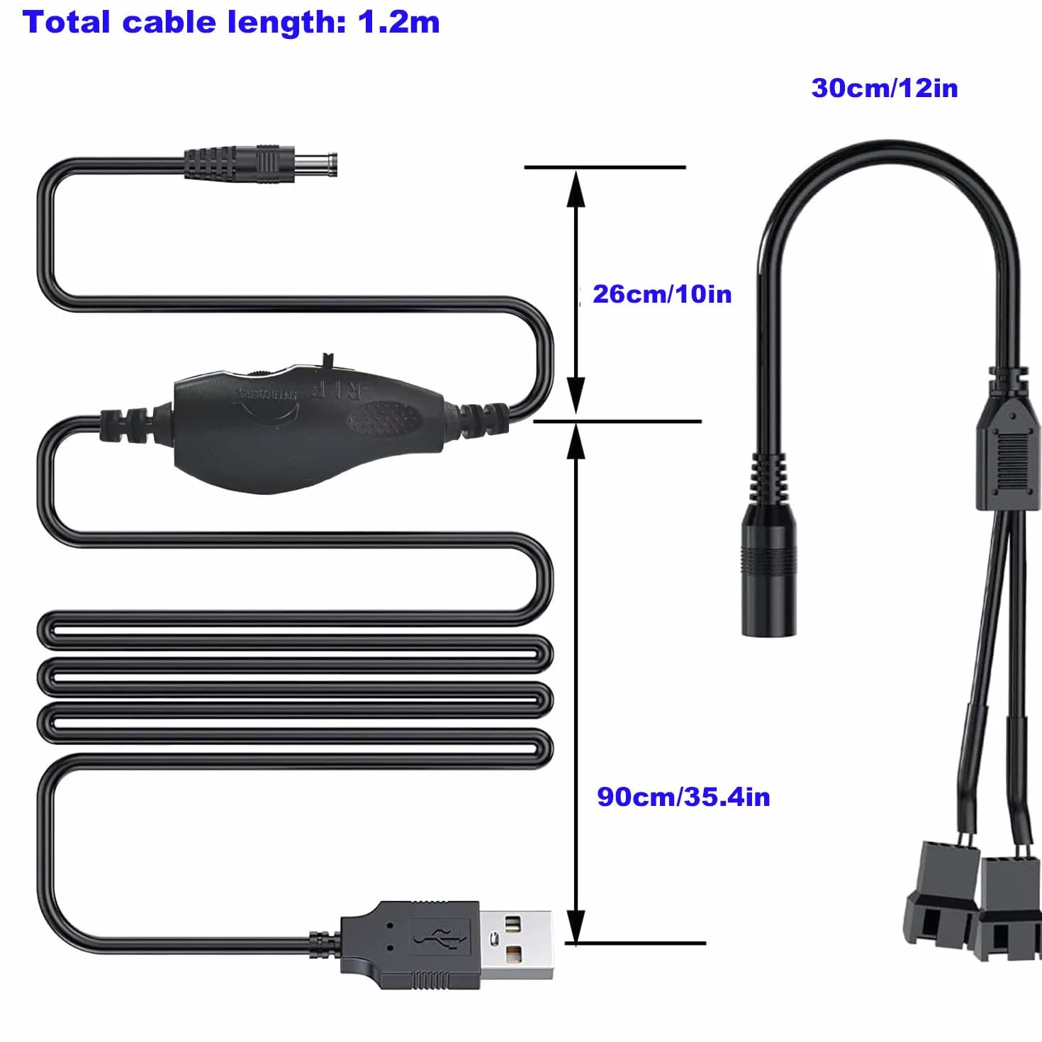 RUNCCI-YUN Regolatore della ventola USB 12V,USB DC 5V Step-Up a Regolatore di velocità della ventola 2 Pin 12V con 3/4 Pin Ventola Cavo Adattatore di Alimentazione per case PC(1 a 2)