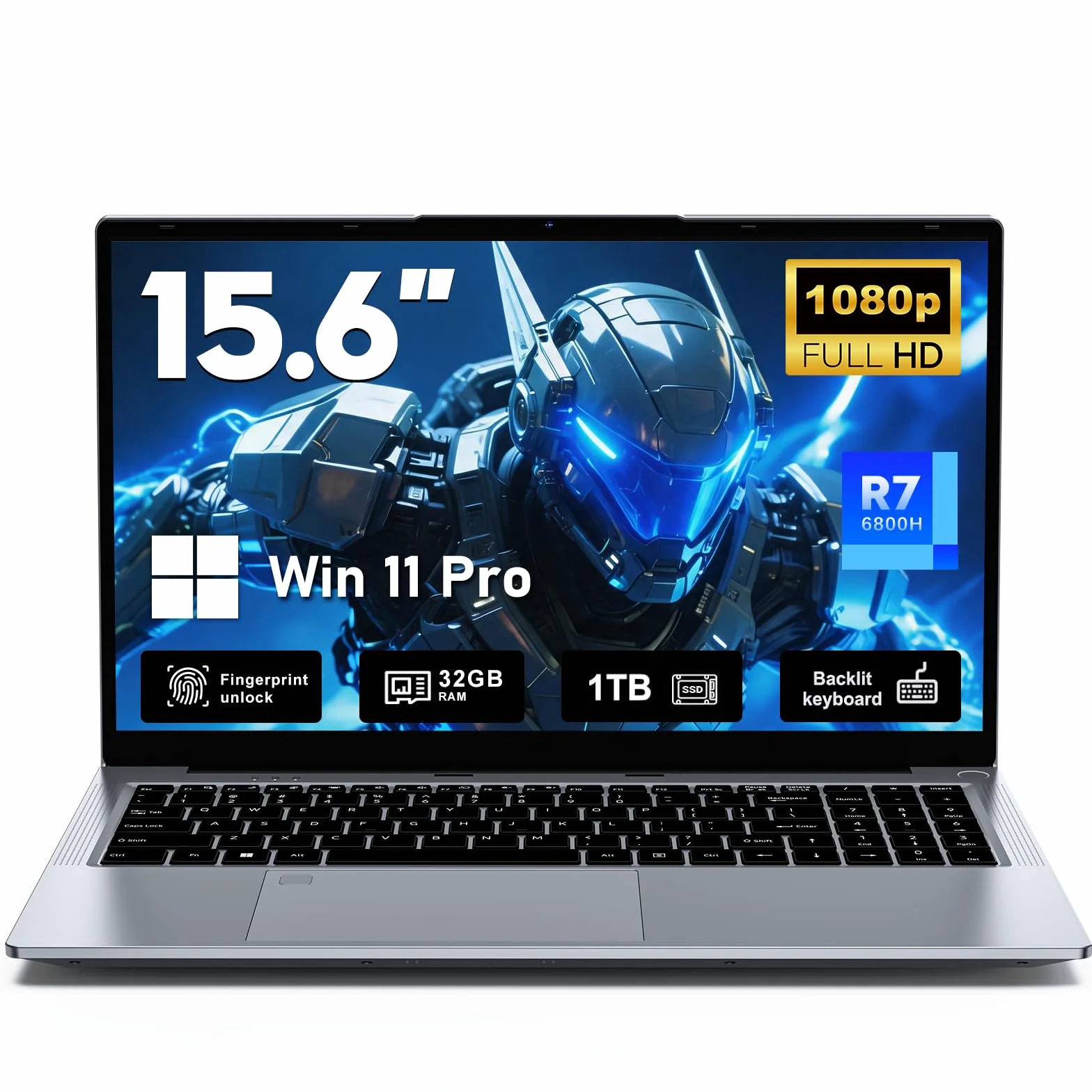 FUNYET Computer Portatile, 2026 Nuovo PC Portatile da 15,6 pollici, 32 GB di RAM, SSD da 1 TB,Laptop R7-6800H, Gaming Laptop IPS FHD 1920*1080 Notebook,Fingerprint scanner,Backlit keyboard, 5000 mAh